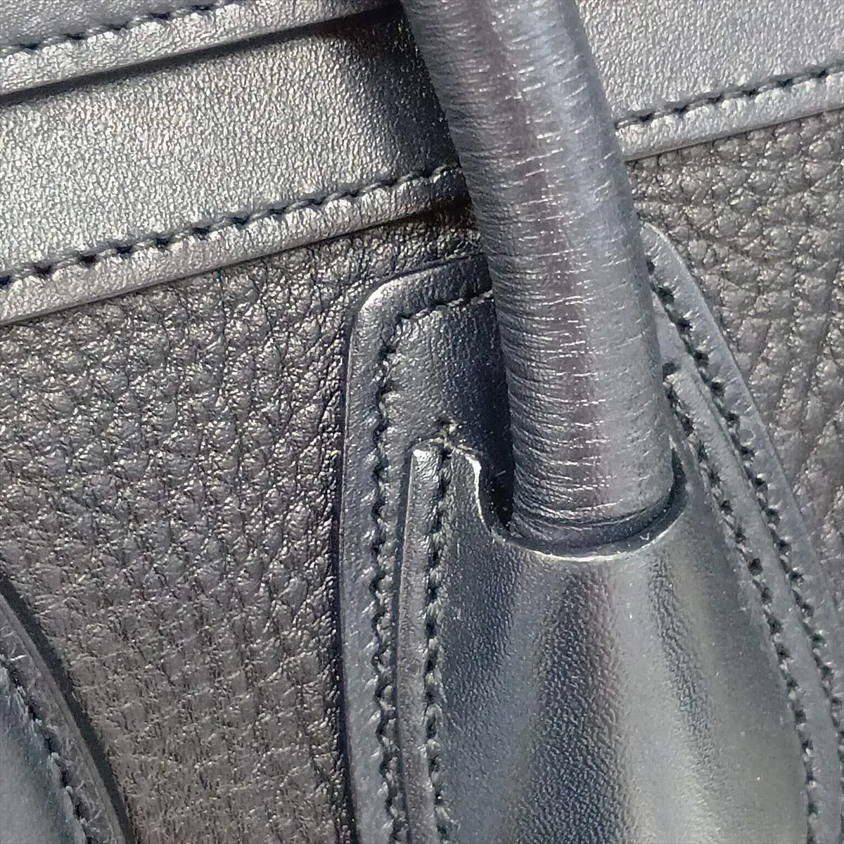 Luggage Micro Shopper Leather Handbag, Navy x Beige — view 12