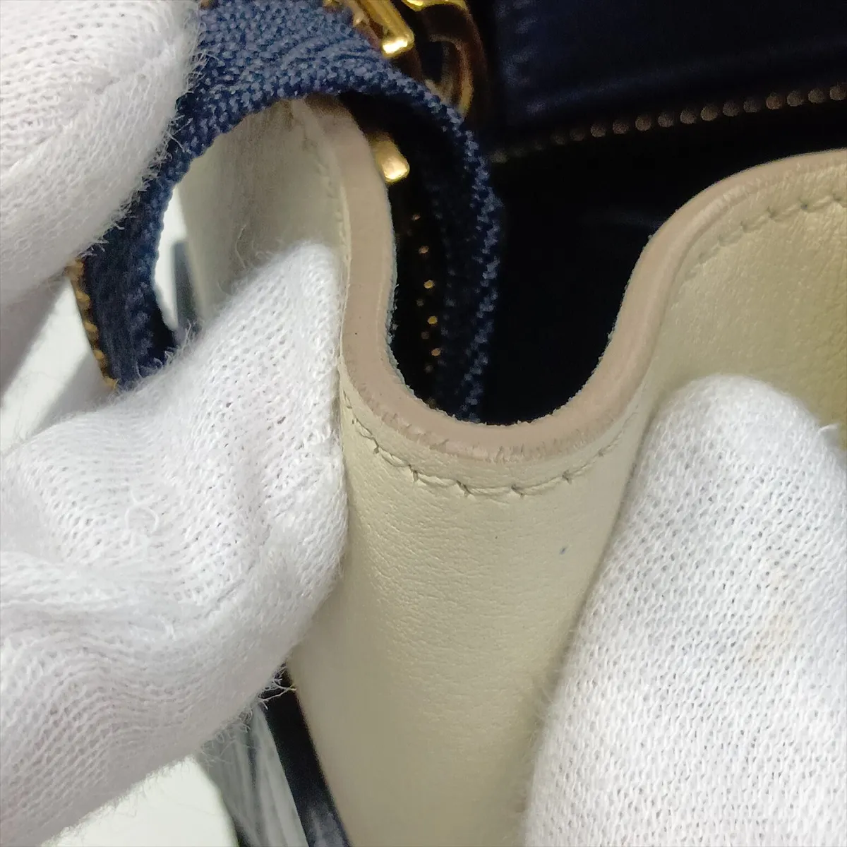Luggage Micro Shopper Leather Handbag, Navy x Beige — view 13