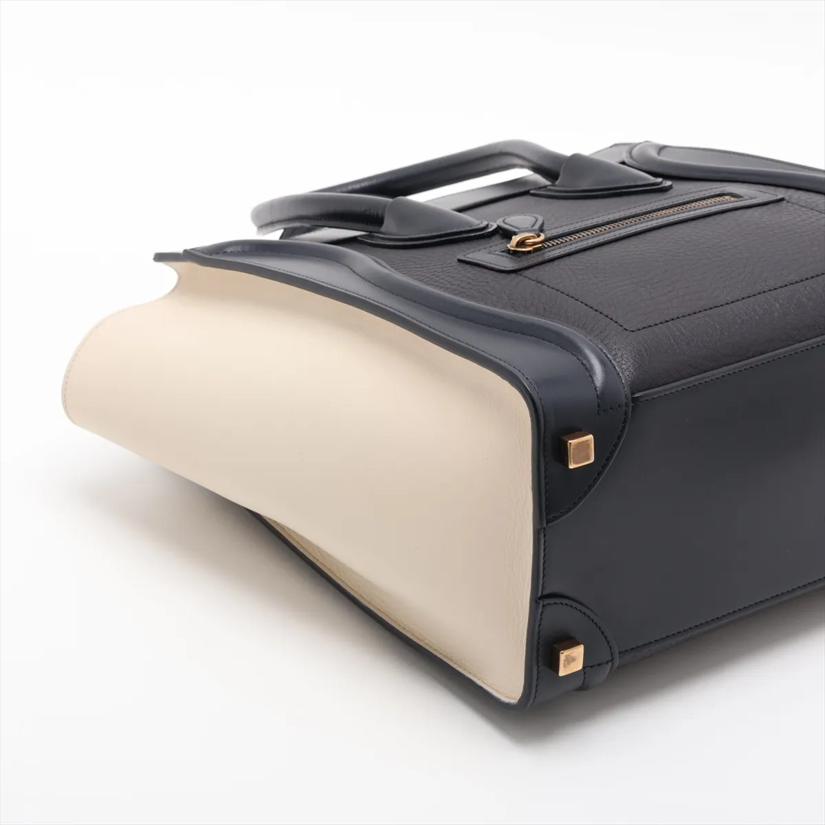 Luggage Micro Shopper Leather Handbag, Navy x Beige — view 4