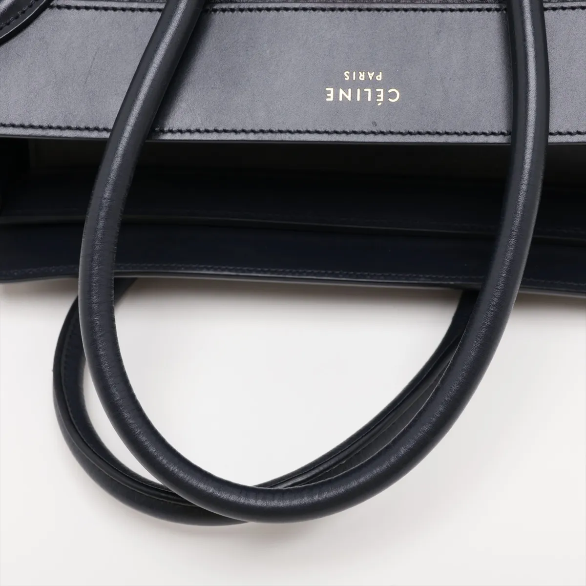 Luggage Micro Shopper Leather Handbag, Navy x Beige — view 5
