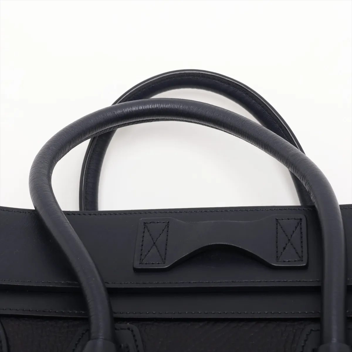 Luggage Micro Shopper Leather Handbag, Navy x Beige — view 6