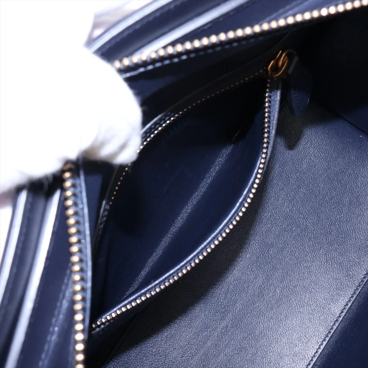 Luggage Micro Shopper Leather Handbag, Navy x Beige — view 8