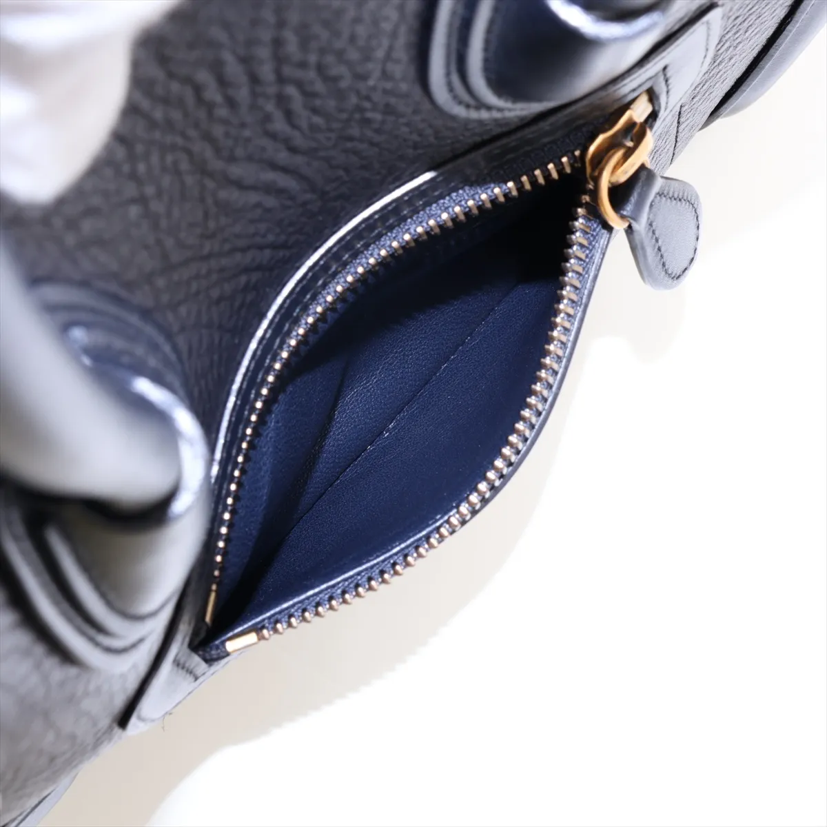 Luggage Micro Shopper Leather Handbag, Navy x Beige — view 9