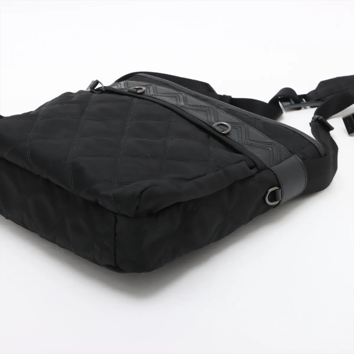 nylon x leather shoulder bag black — view 3