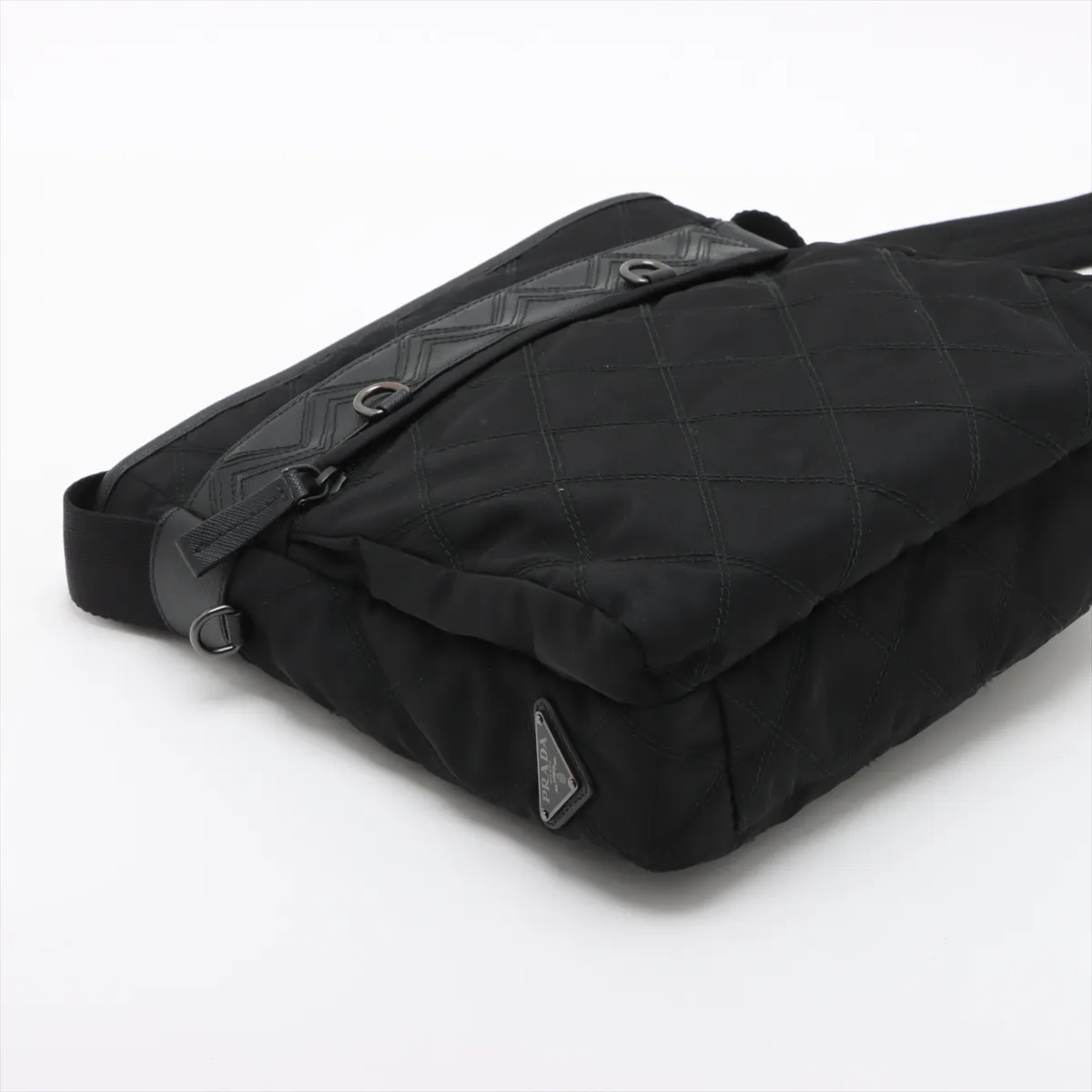 nylon x leather shoulder bag black — view 4