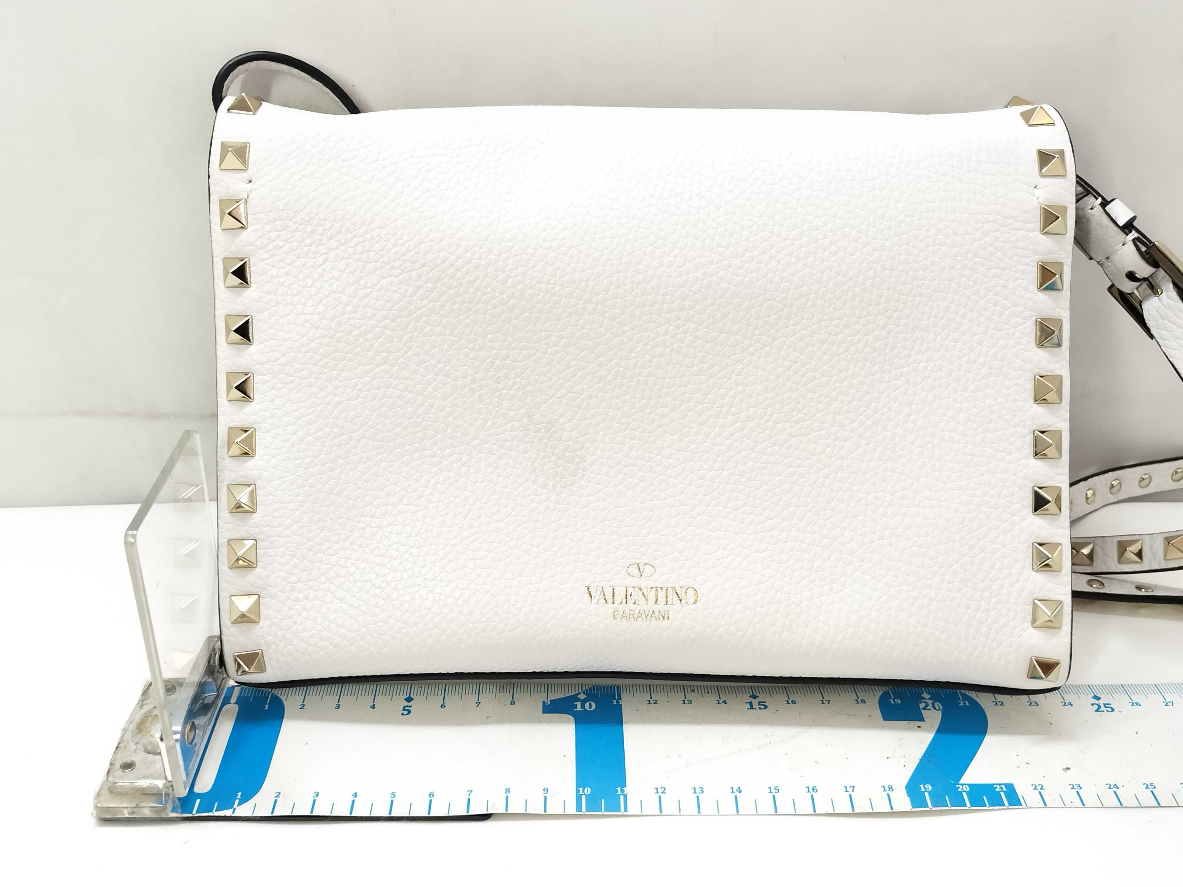 Rockstud Leather Shoulder Bag, White — view 2