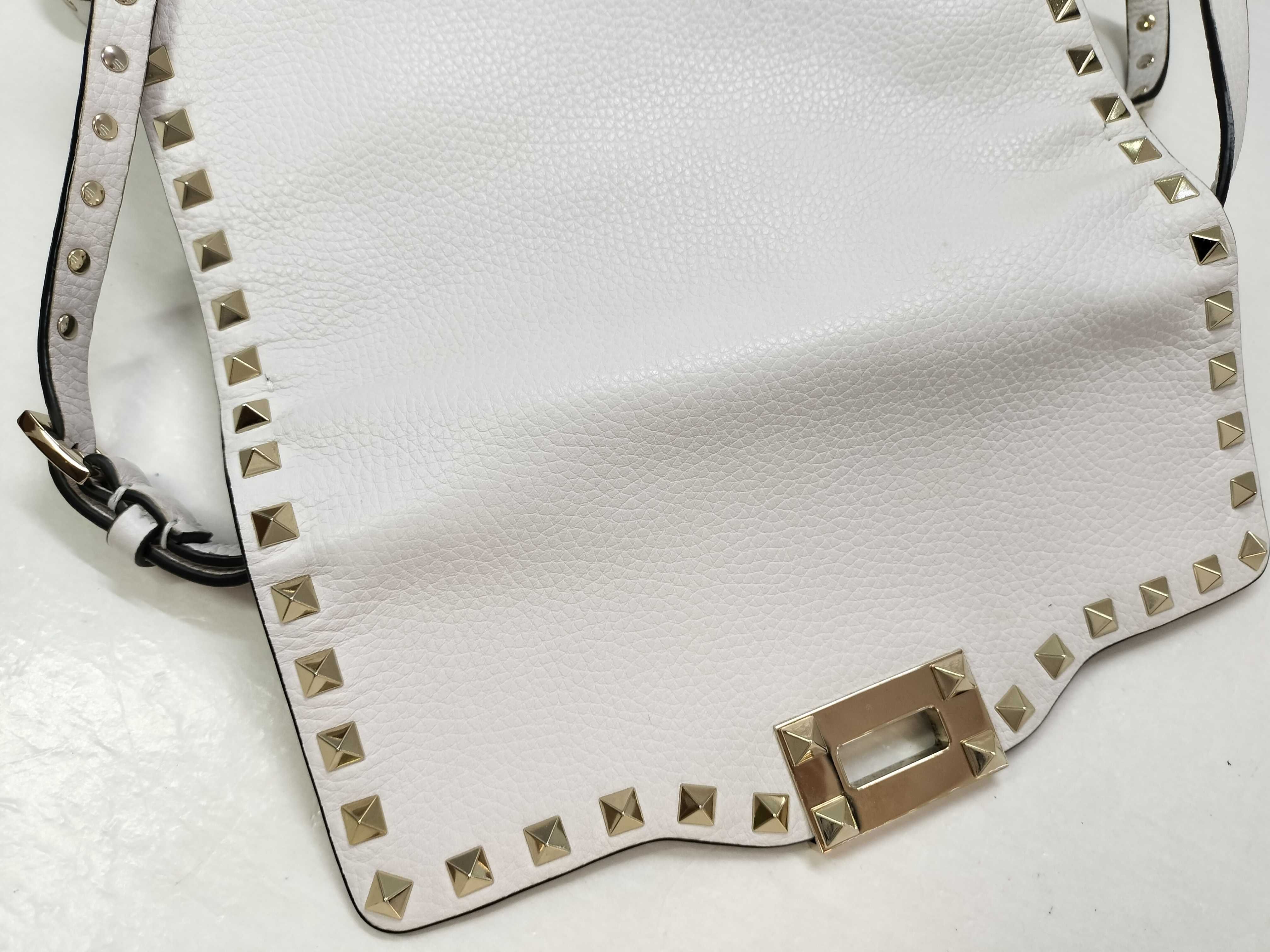 Rockstud Leather Shoulder Bag, White — view 13