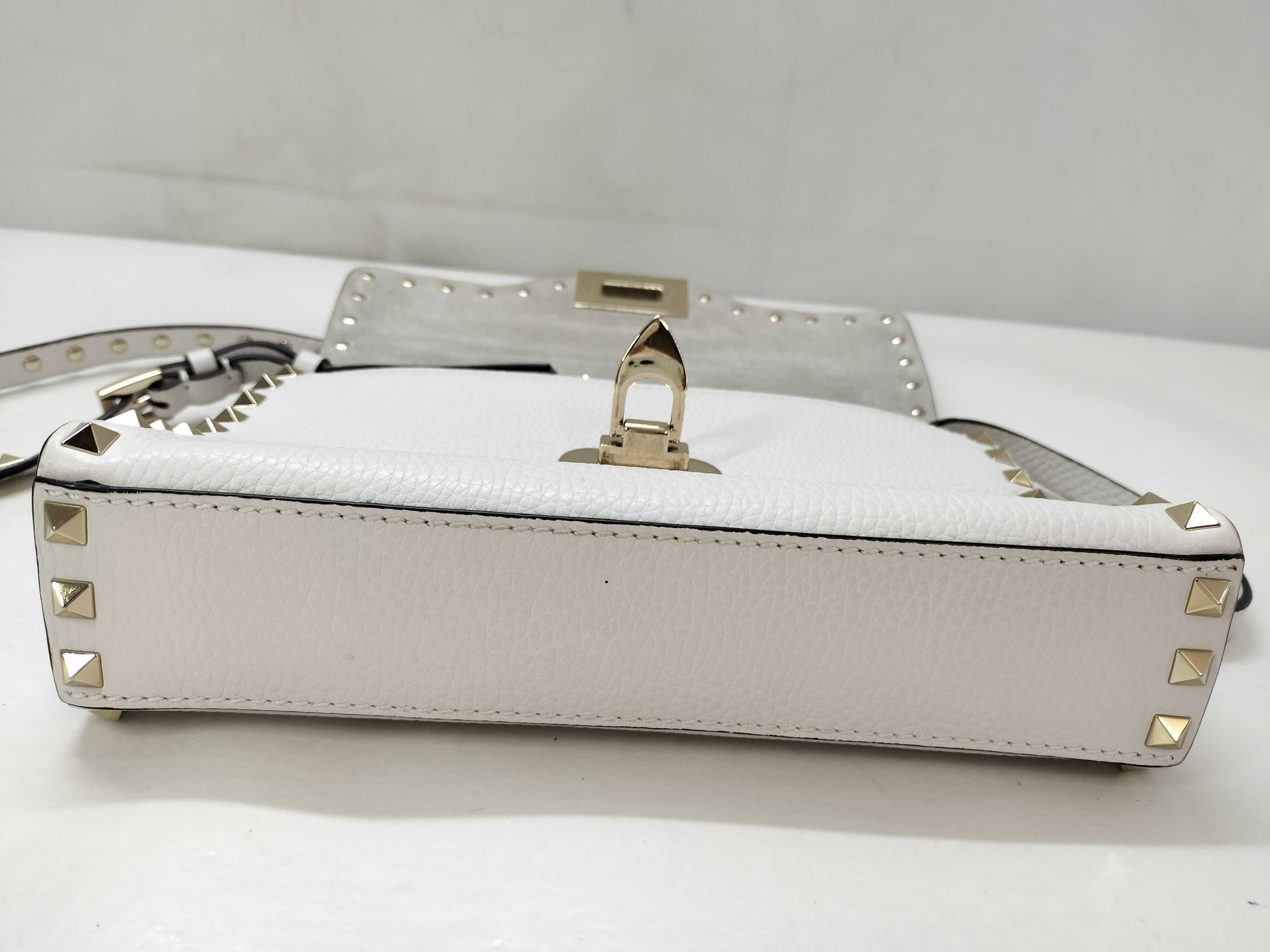 Rockstud Leather Shoulder Bag, White — view 14