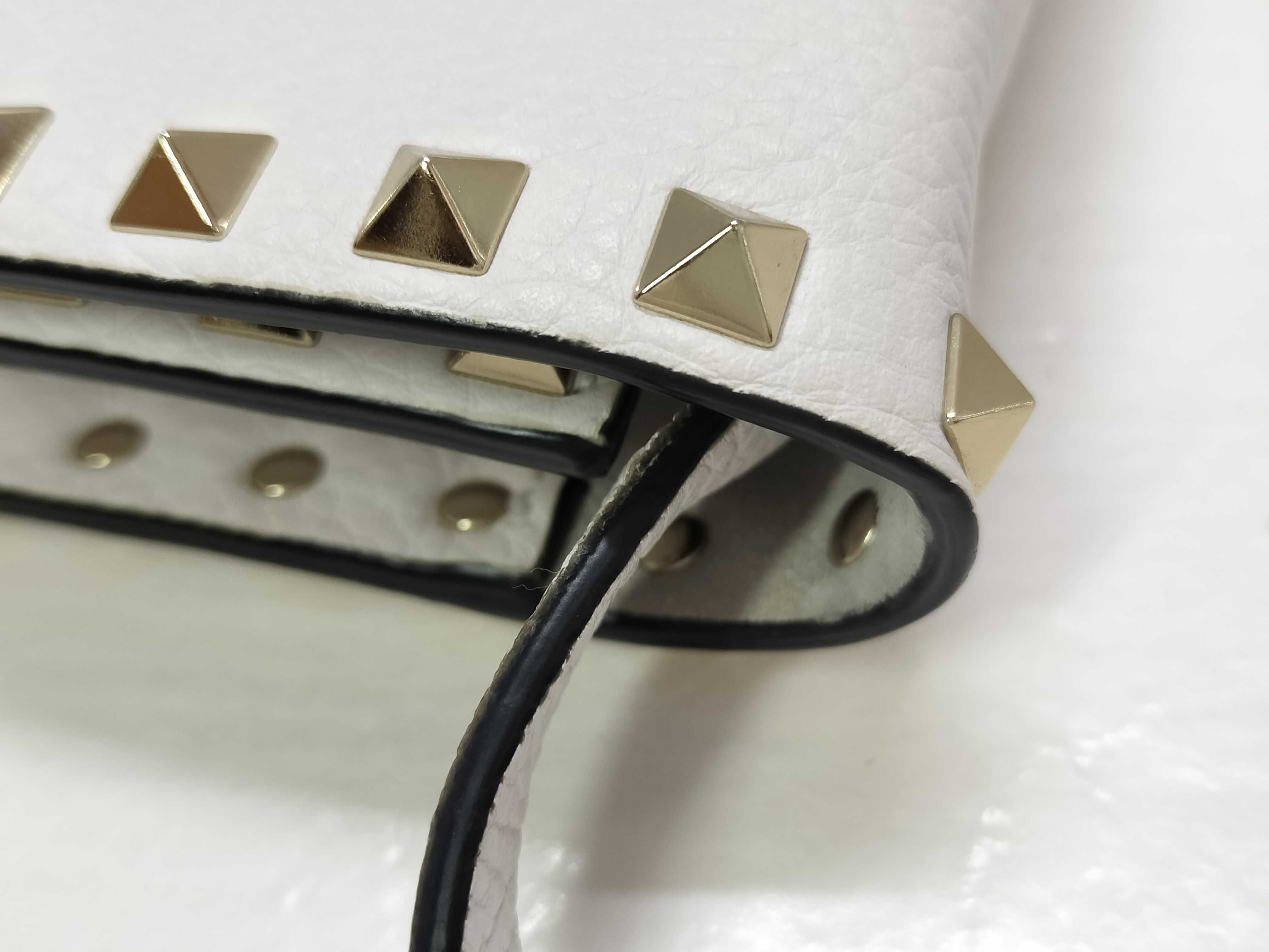 Rockstud Leather Shoulder Bag, White — view 5