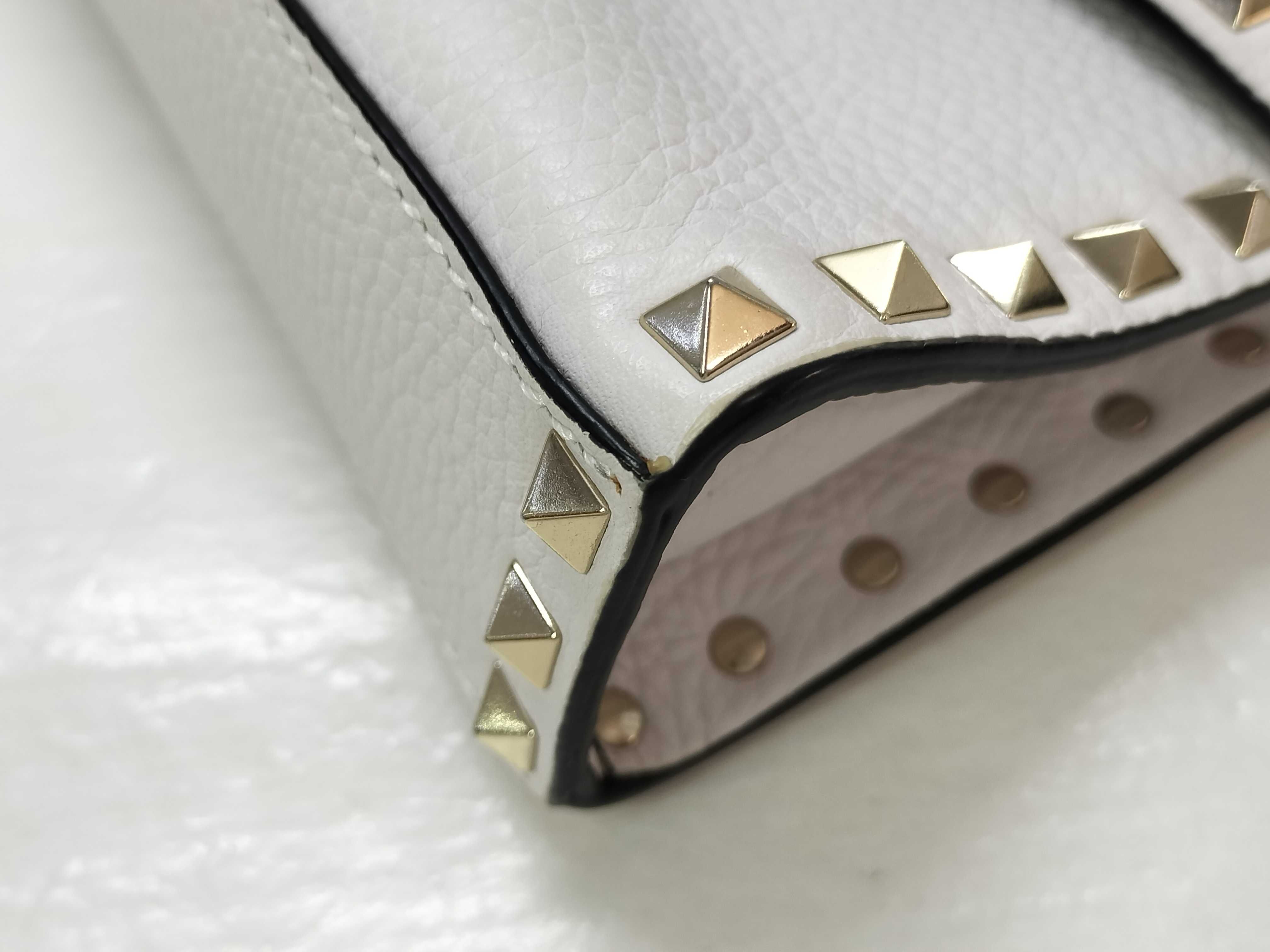 Rockstud Leather Shoulder Bag, White — view 6