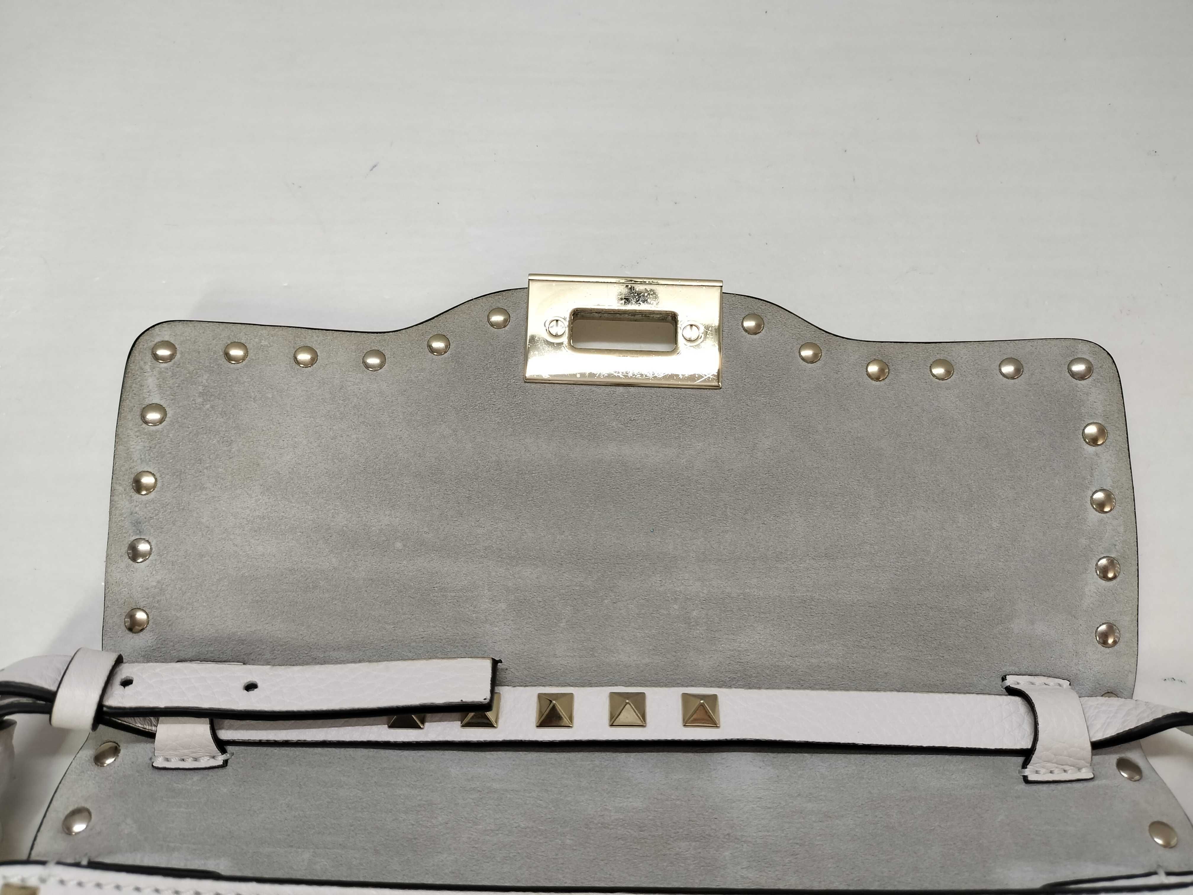 Rockstud Leather Shoulder Bag, White — view 10
