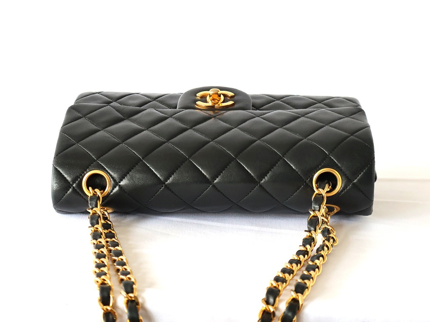 Matelassé 23 Lambskin Double Flap Double Chain Shoulder Bag, Black — view 8