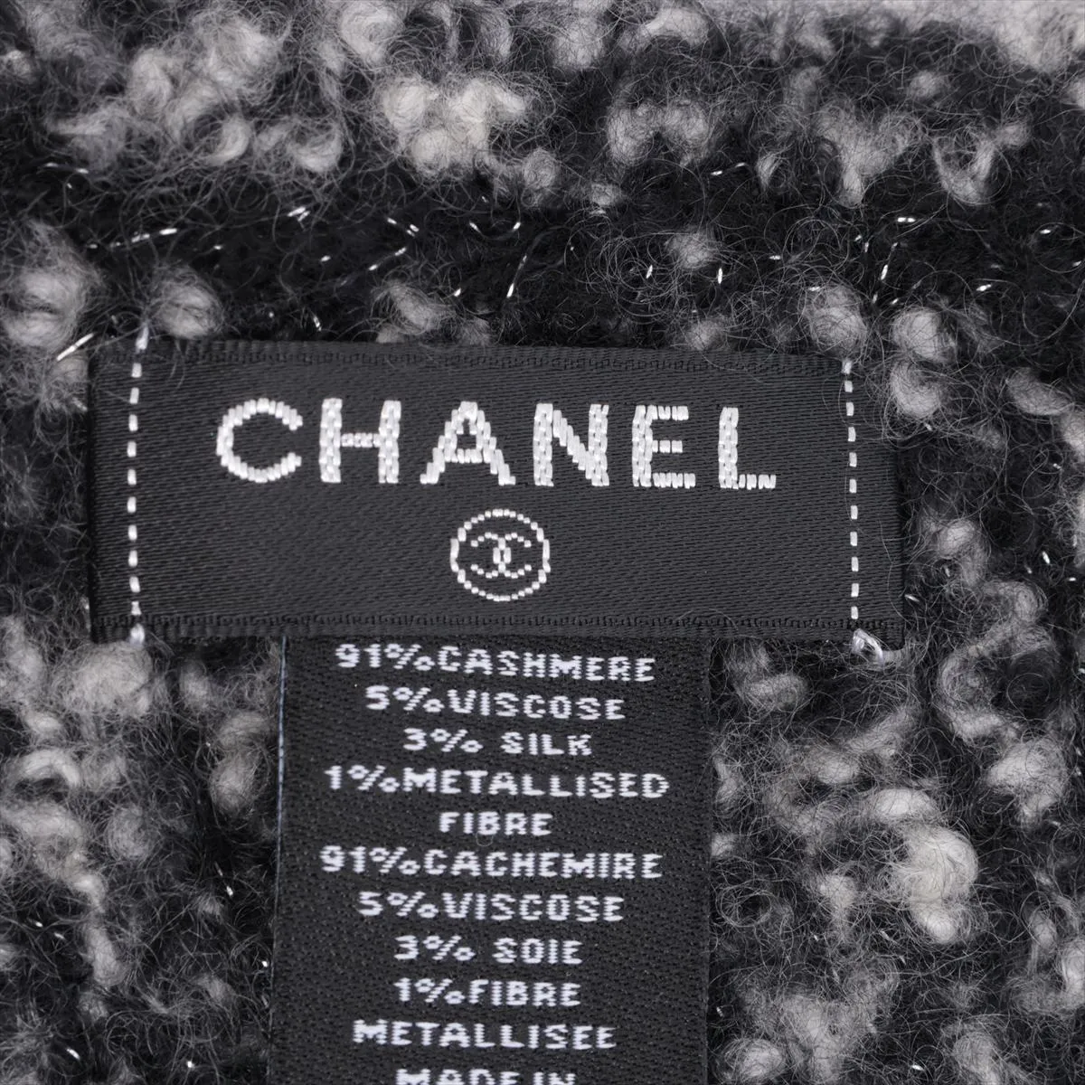 Coco Mark 18V Scarf, Cashmere x Viscose, Black x Gray, — view 3