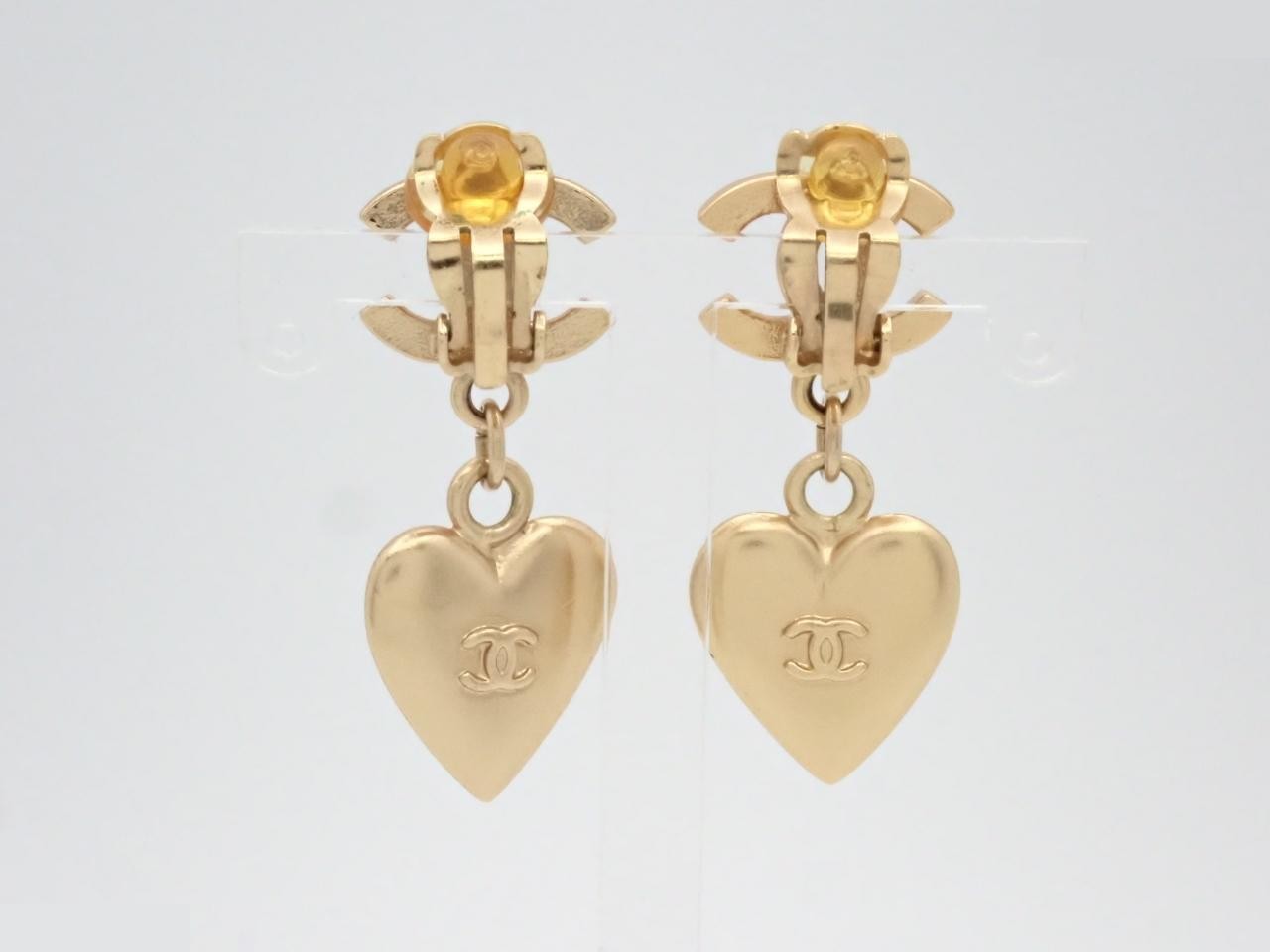Earrings, Coco Mark, Heart, Rhinestone, Gold — view 2