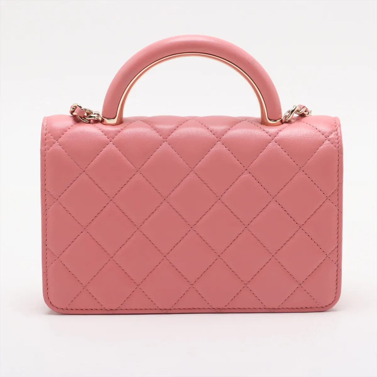 Matelassé Lambskin 2-Way Shoulder Bag, Top Handle, Pink, Gold Hardware, KG8GLEXK, Random Plate — view 2