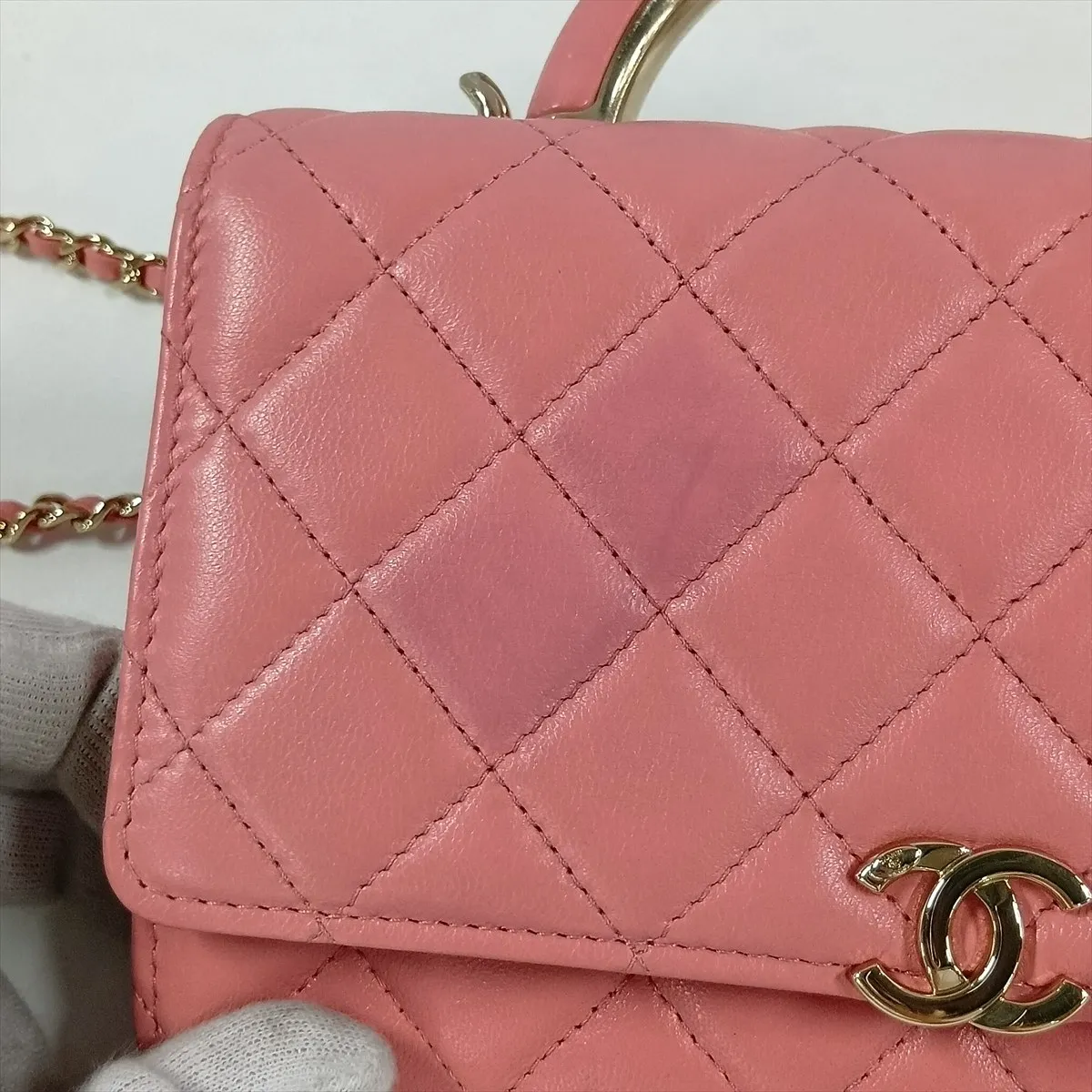 Matelassé Lambskin 2-Way Shoulder Bag, Top Handle, Pink, Gold Hardware, KG8GLEXK, Random Plate — view 13
