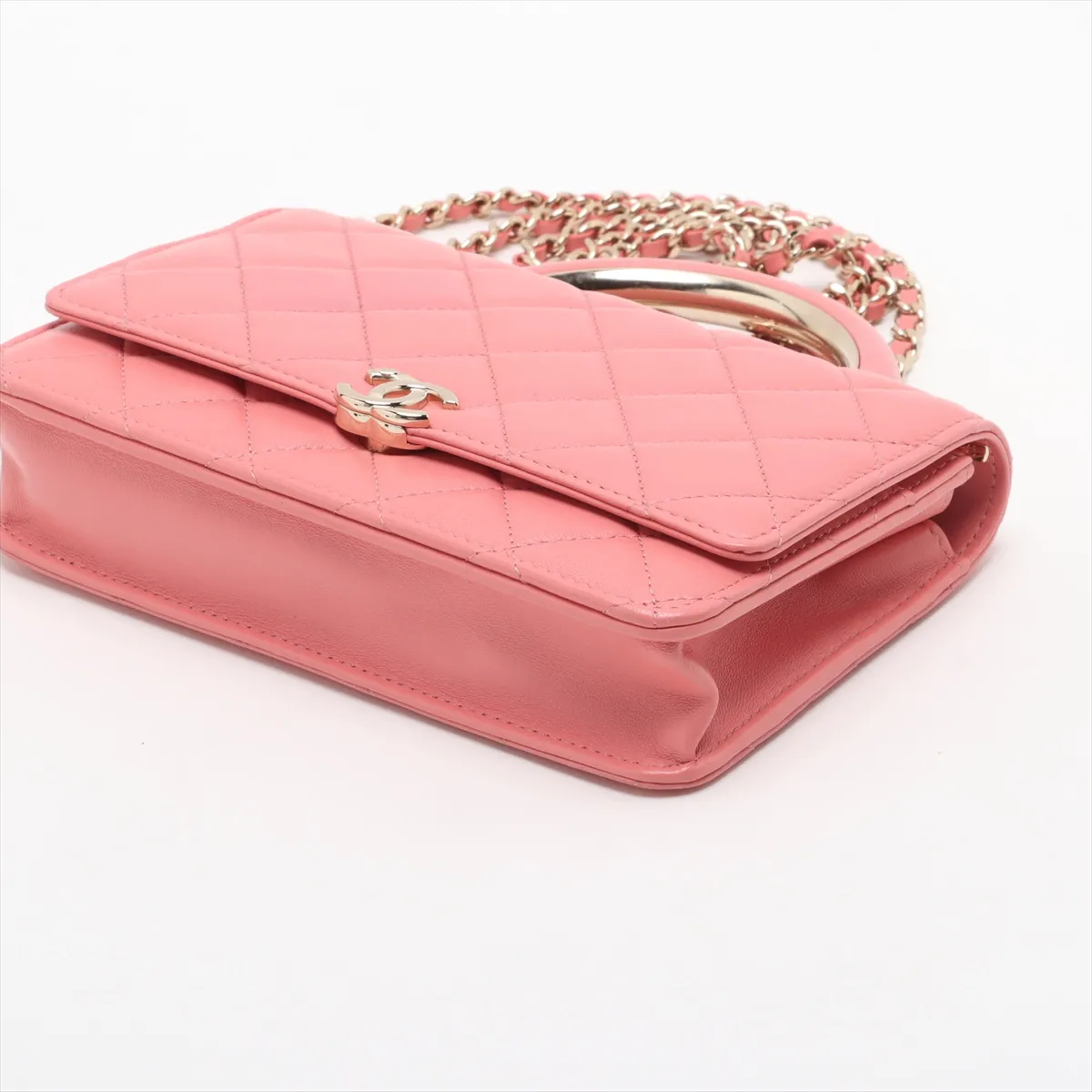 Matelassé Lambskin 2-Way Shoulder Bag, Top Handle, Pink, Gold Hardware, KG8GLEXK, Random Plate — view 3