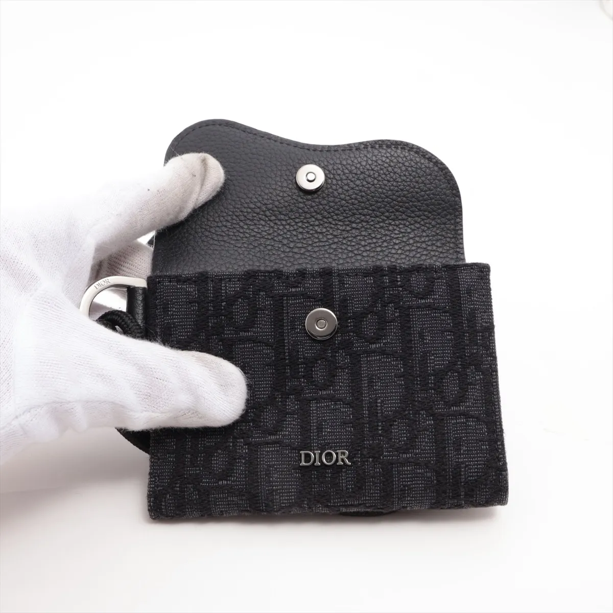 Oblique Saddle Canvas x Leather Card Case, Black — view 3