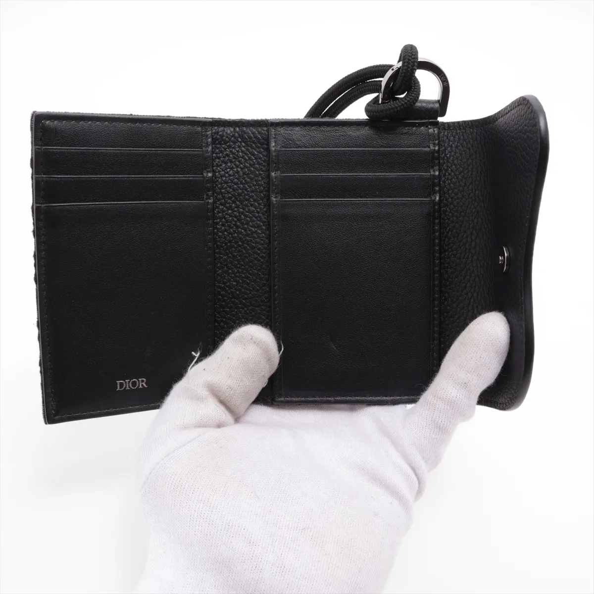 Oblique Saddle Canvas x Leather Card Case, Black — view 4