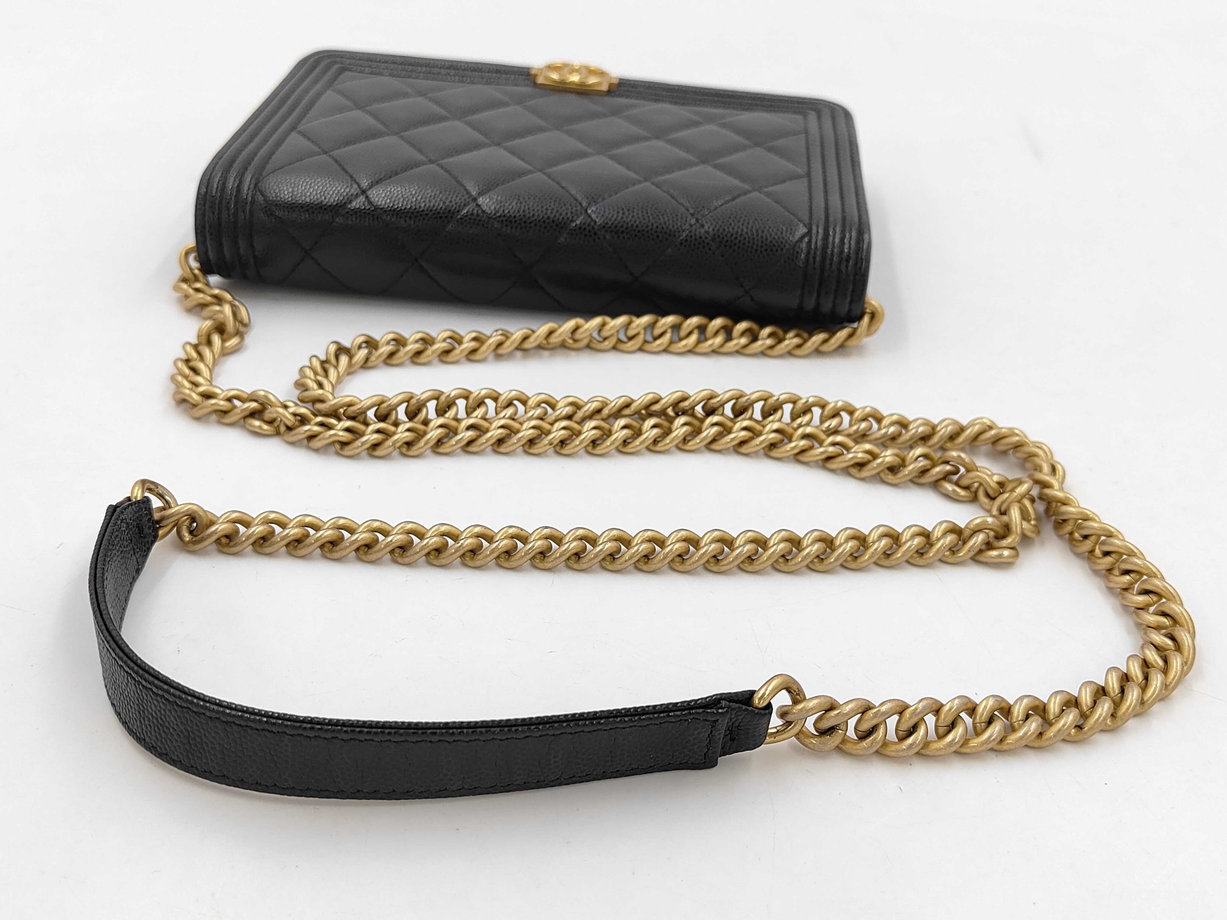 Boy Chanel Caviar Skin Black Chain Shoulder Bag — view 3