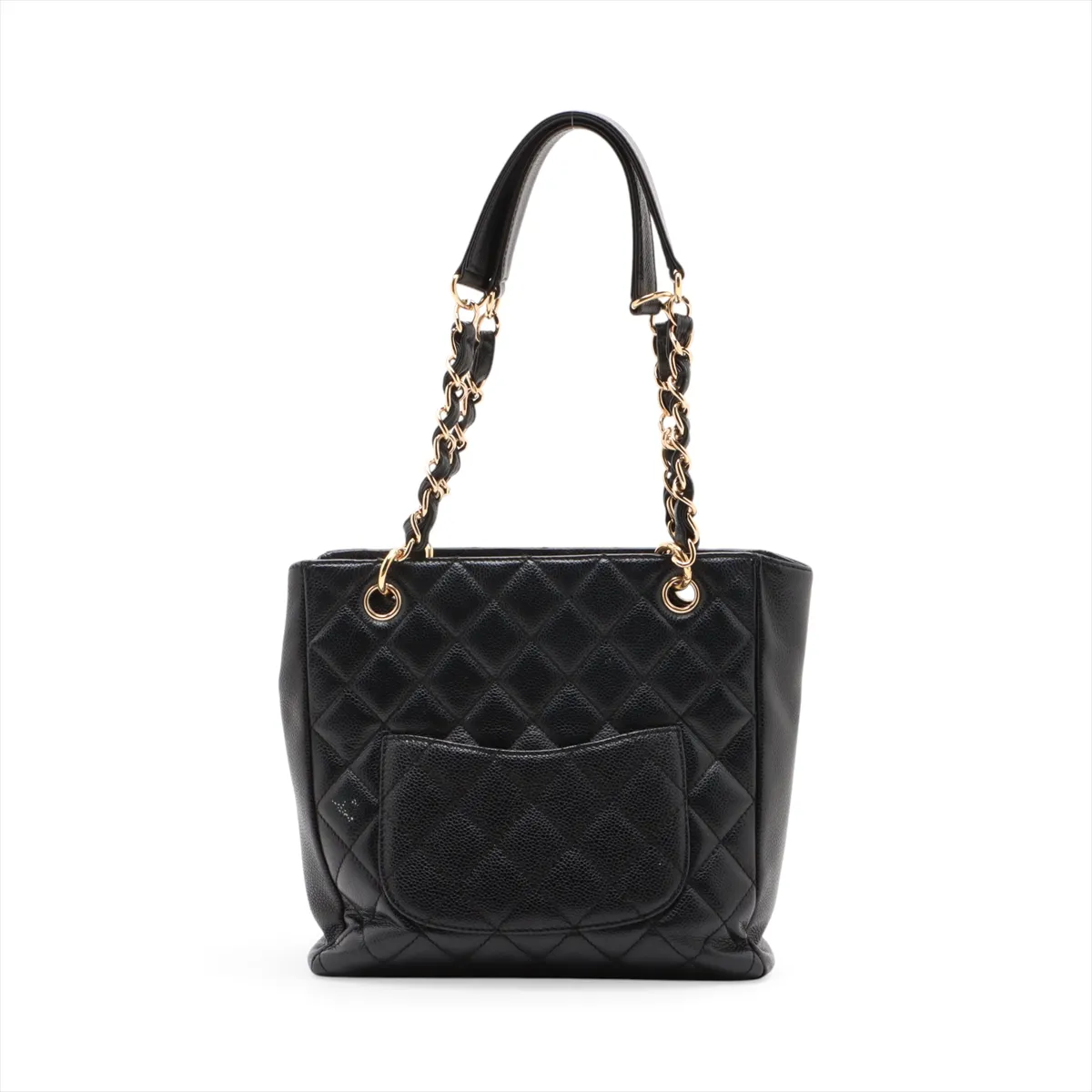 PST Caviar Skin Chain Tote Bag, Black with Gold Hardware, 11550677, Series 11 — view 2