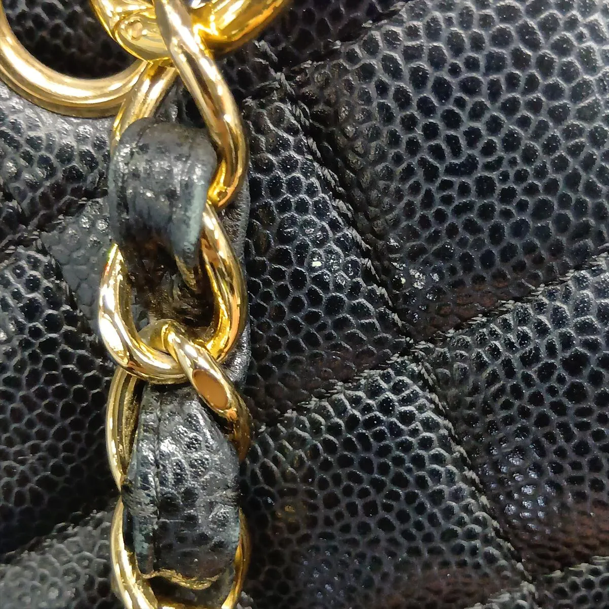 PST Caviar Skin Chain Tote Bag, Black with Gold Hardware, 11550677, Series 11 — view 14