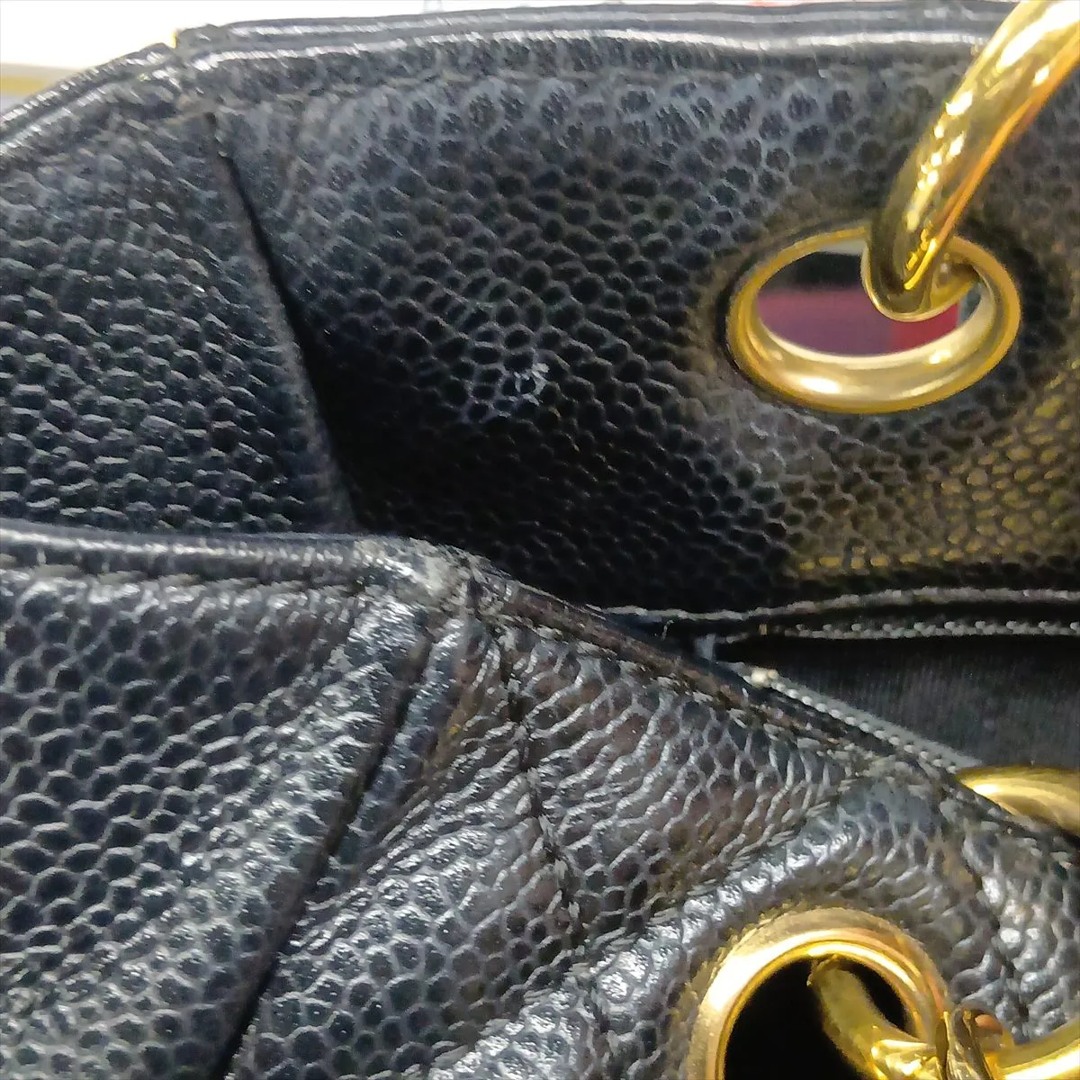 PST Caviar Skin Chain Tote Bag, Black with Gold Hardware, 11550677, Series 11 — view 15