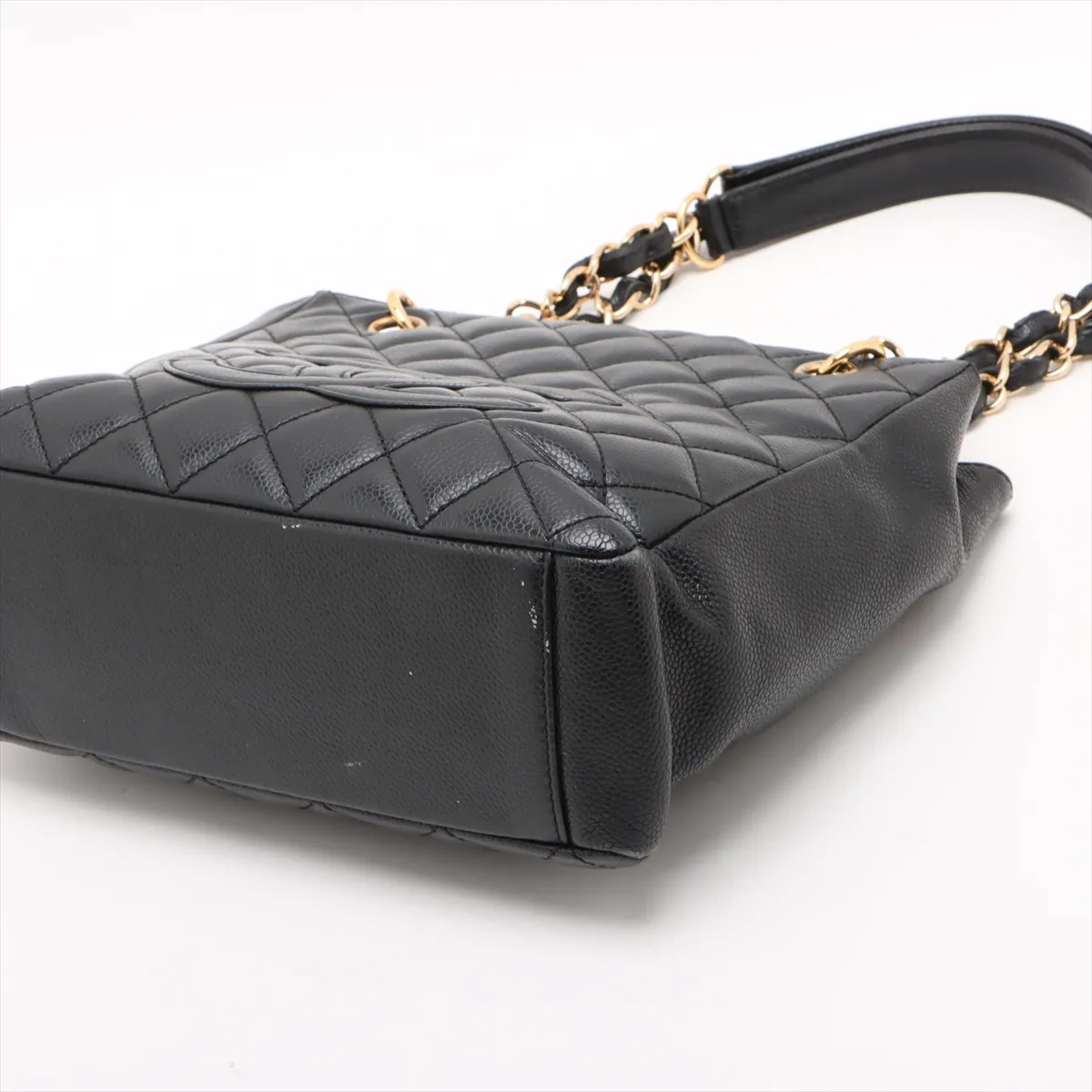 PST Caviar Skin Chain Tote Bag, Black with Gold Hardware, 11550677, Series 11 — view 3