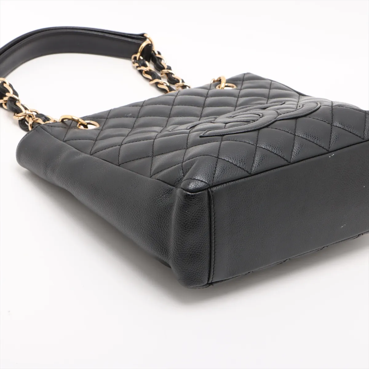 PST Caviar Skin Chain Tote Bag, Black with Gold Hardware, 11550677, Series 11 — view 4