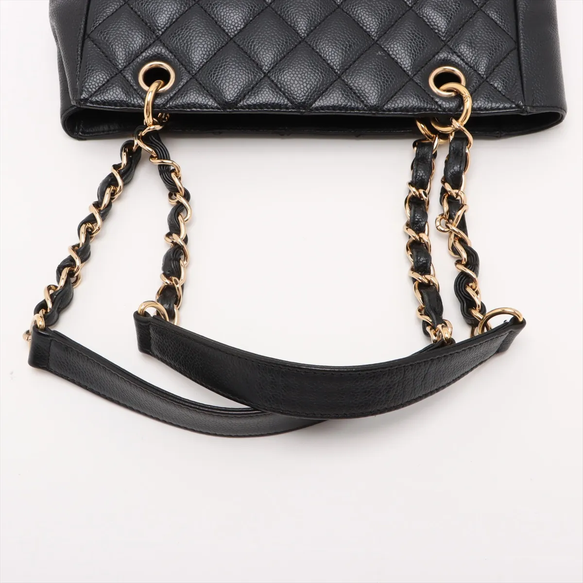 PST Caviar Skin Chain Tote Bag, Black with Gold Hardware, 11550677, Series 11 — view 5