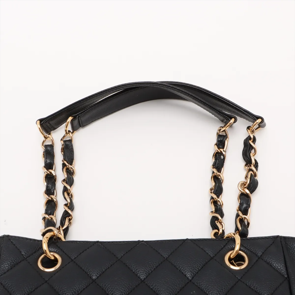 PST Caviar Skin Chain Tote Bag, Black with Gold Hardware, 11550677, Series 11 — view 6