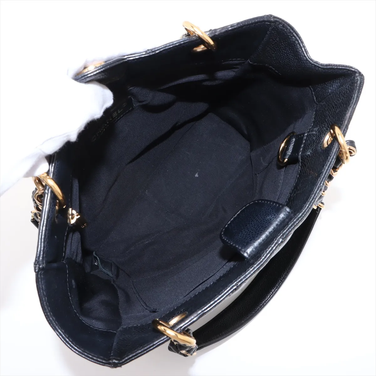 PST Caviar Skin Chain Tote Bag, Black with Gold Hardware, 11550677, Series 11 — view 7