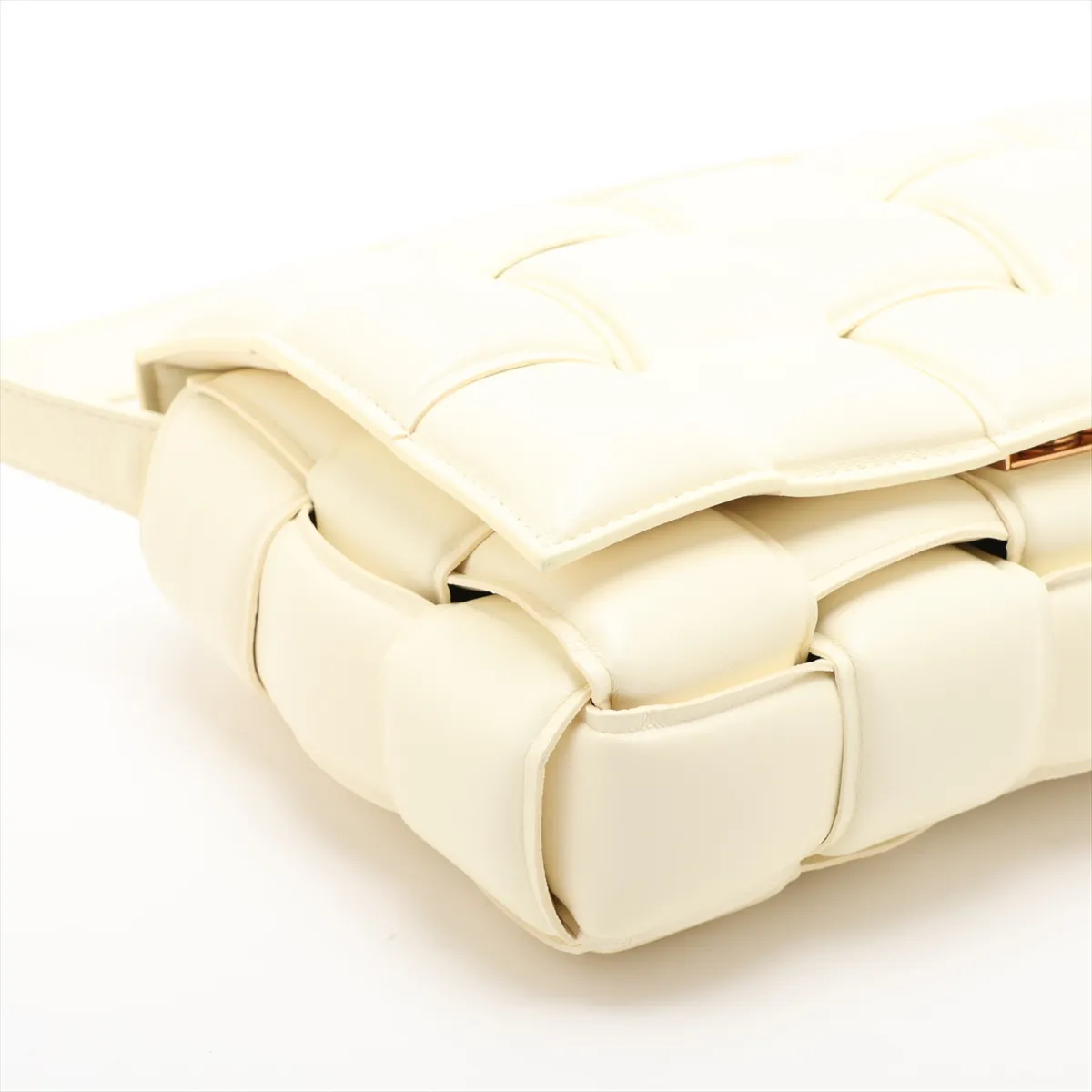 Maxi Intrecciato Padded Cassette Leather Shoulder Bag, Yellow Beige — view 4