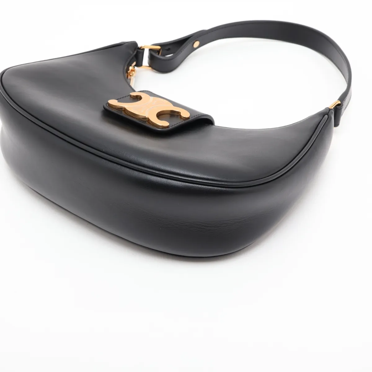 Triomphe Medium Ava Leather Shoulder Bag, Black — view 3