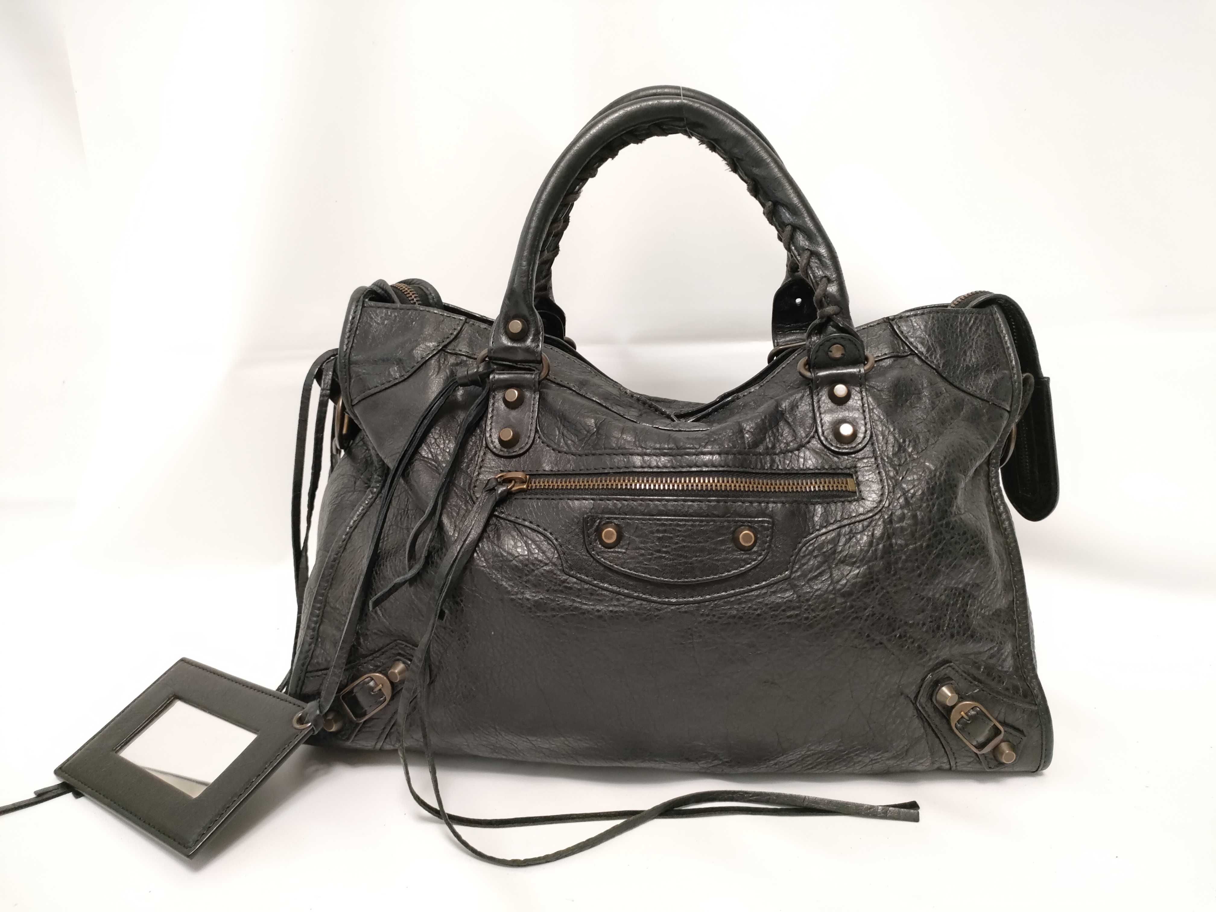 The City Balenciaga The City Leather 2-Way Handbag Black 115748 Handbag with Mirror
