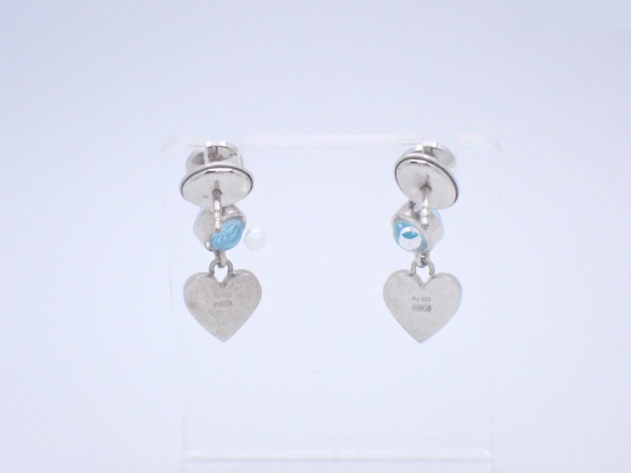 Heart-shaped silver earrings with blue topaz, 925 sterling silver / 4.8g — view 2