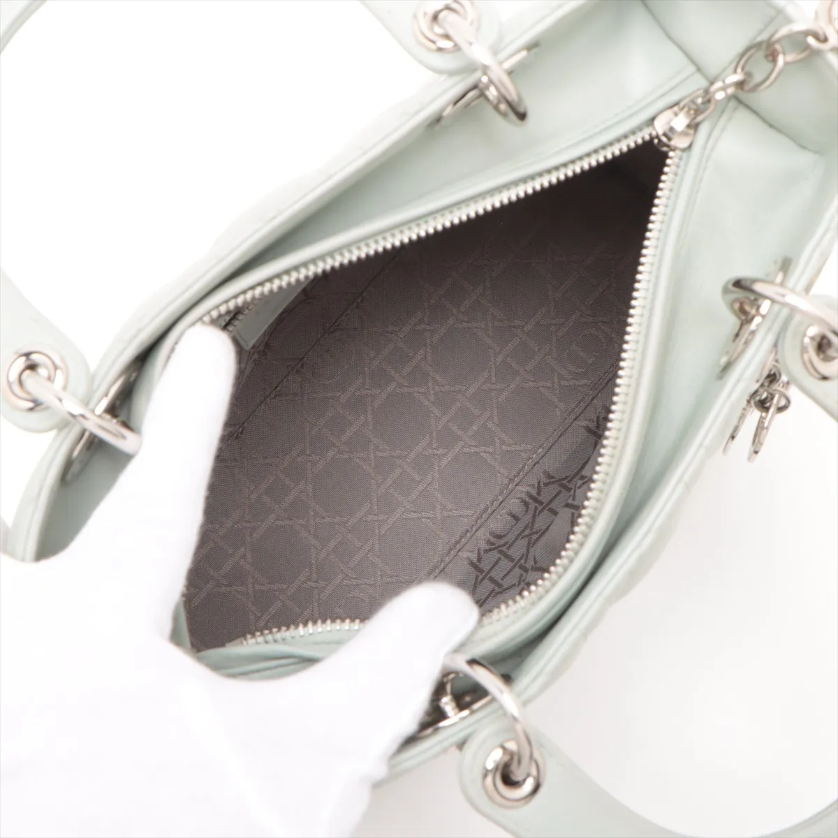 Lady Dior Cannage Leather 2WAY Handbag Green — view 8