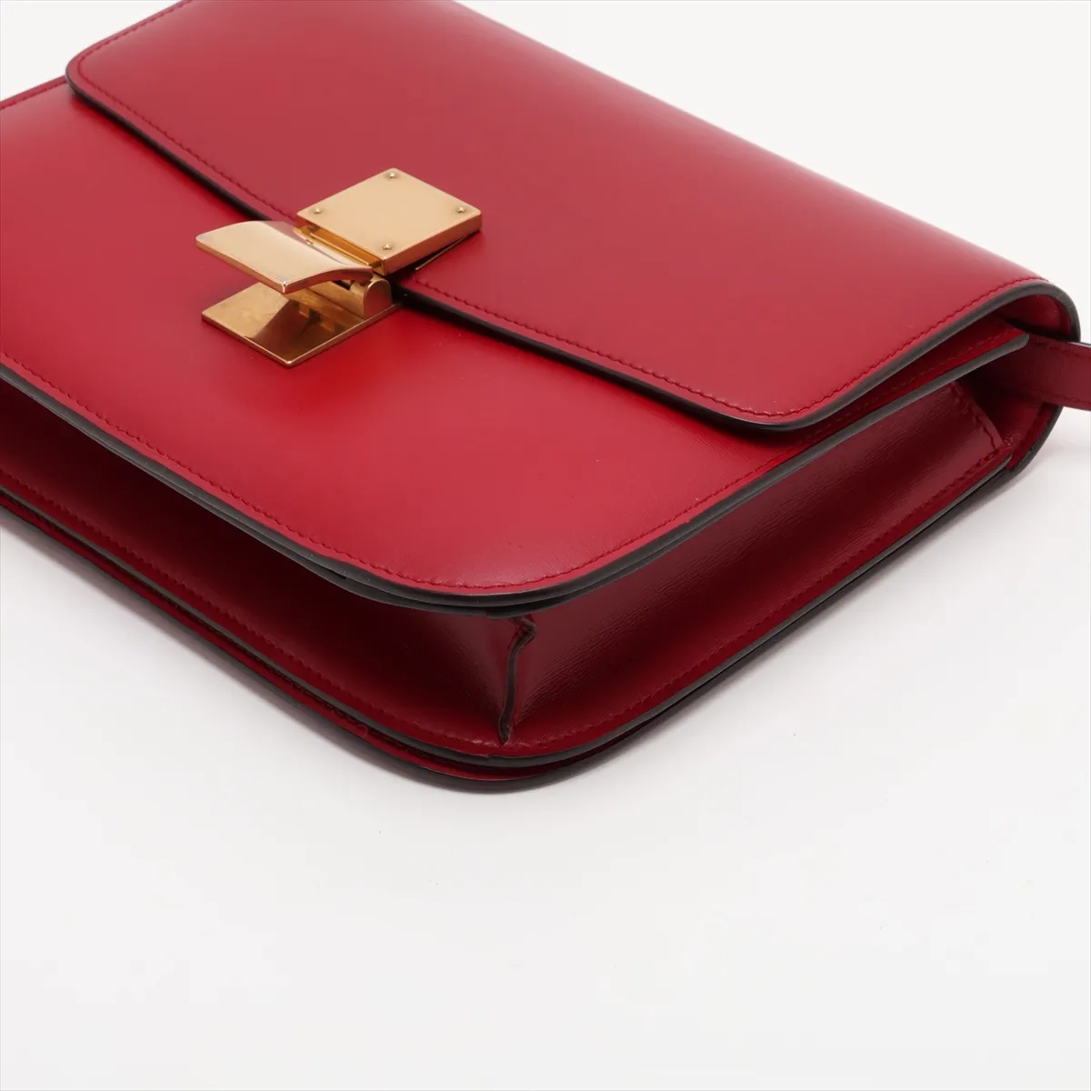 Classic Box Leather Shoulder Bag, Red — view 3