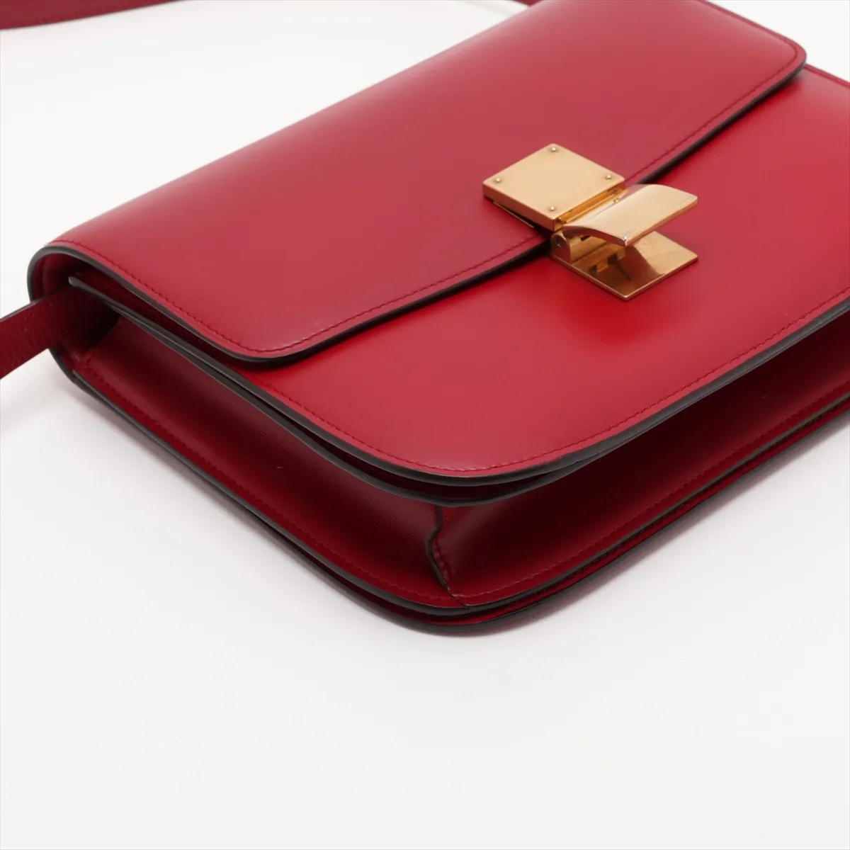 Classic Box Leather Shoulder Bag, Red — view 4