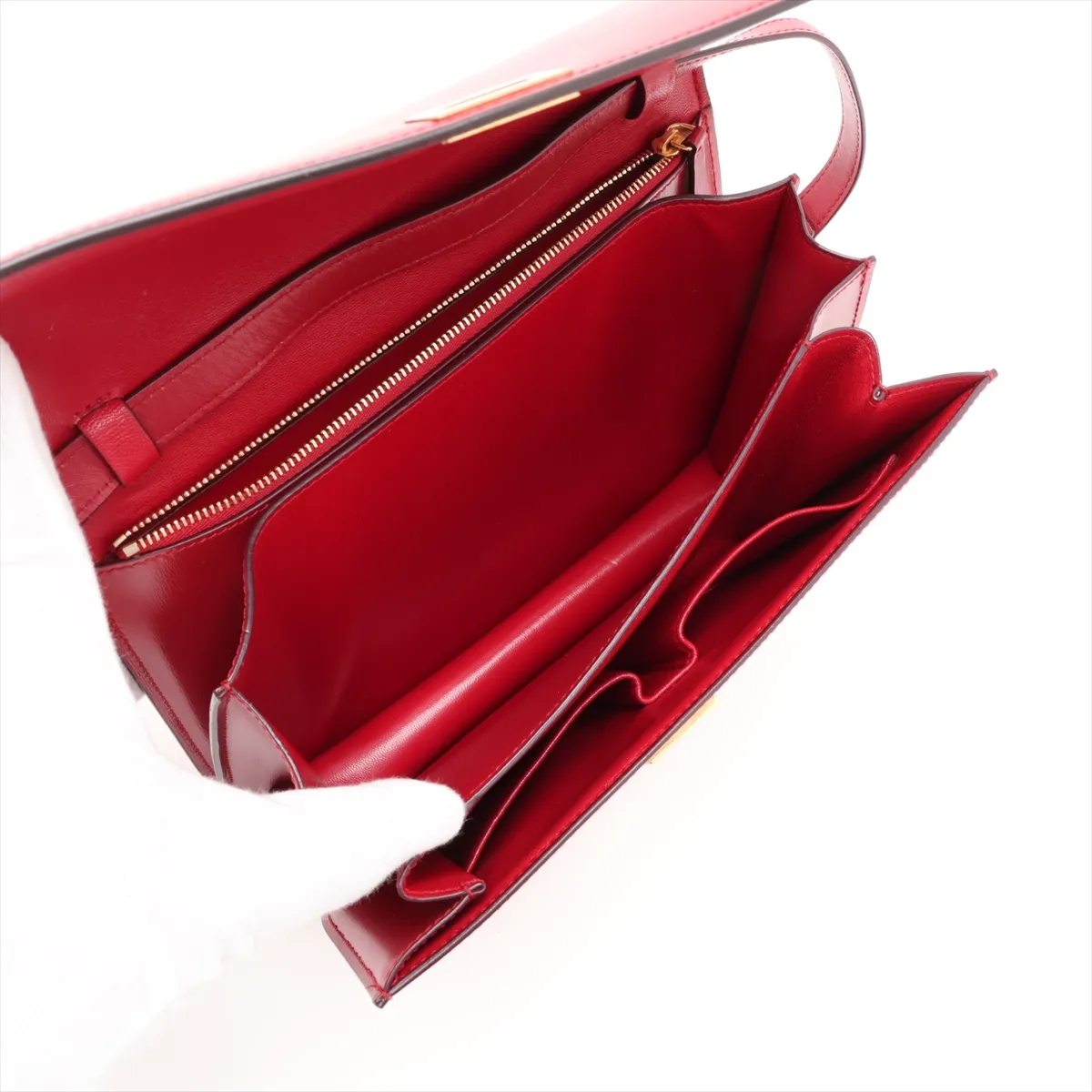 Classic Box Leather Shoulder Bag, Red — view 6