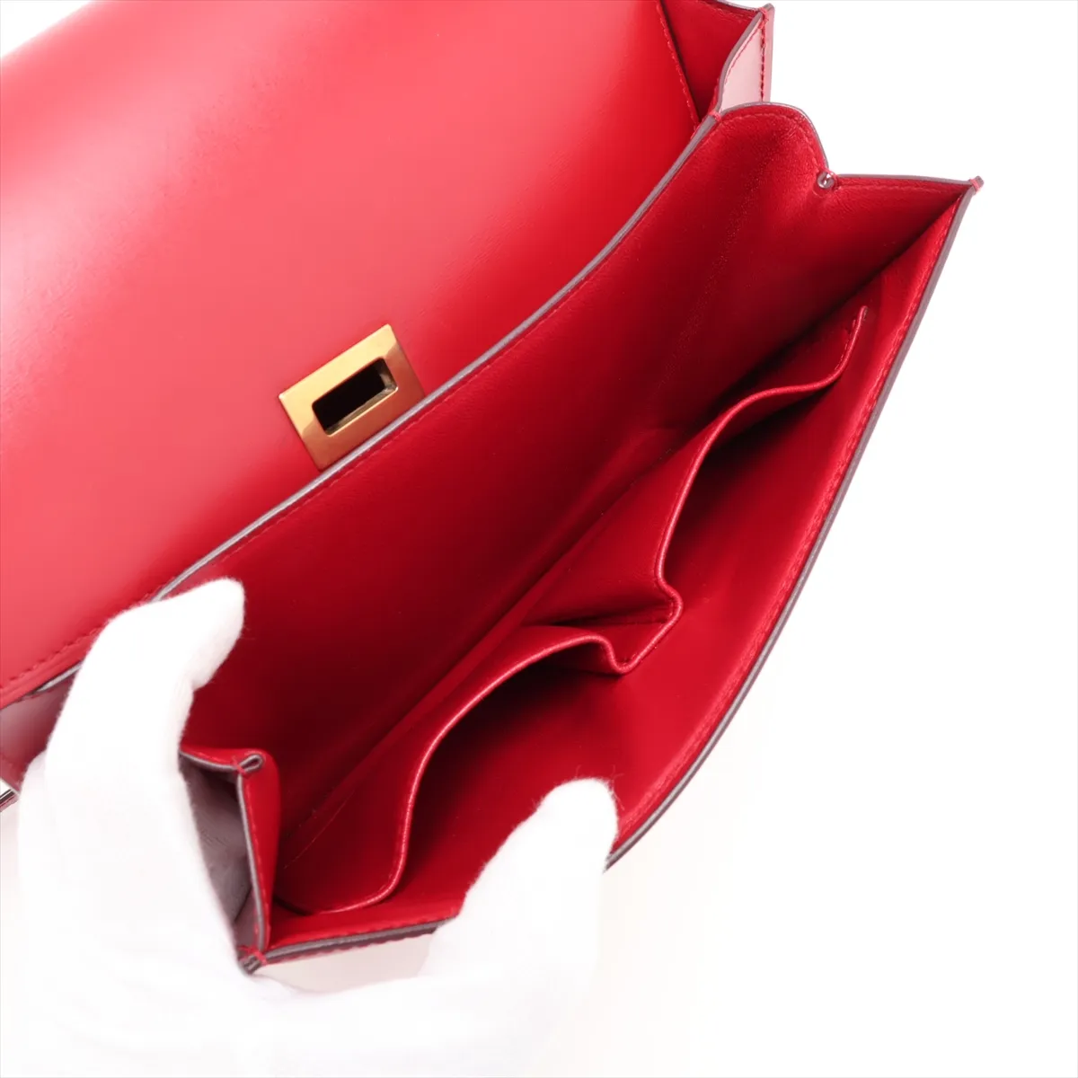 Classic Box Leather Shoulder Bag, Red — view 7