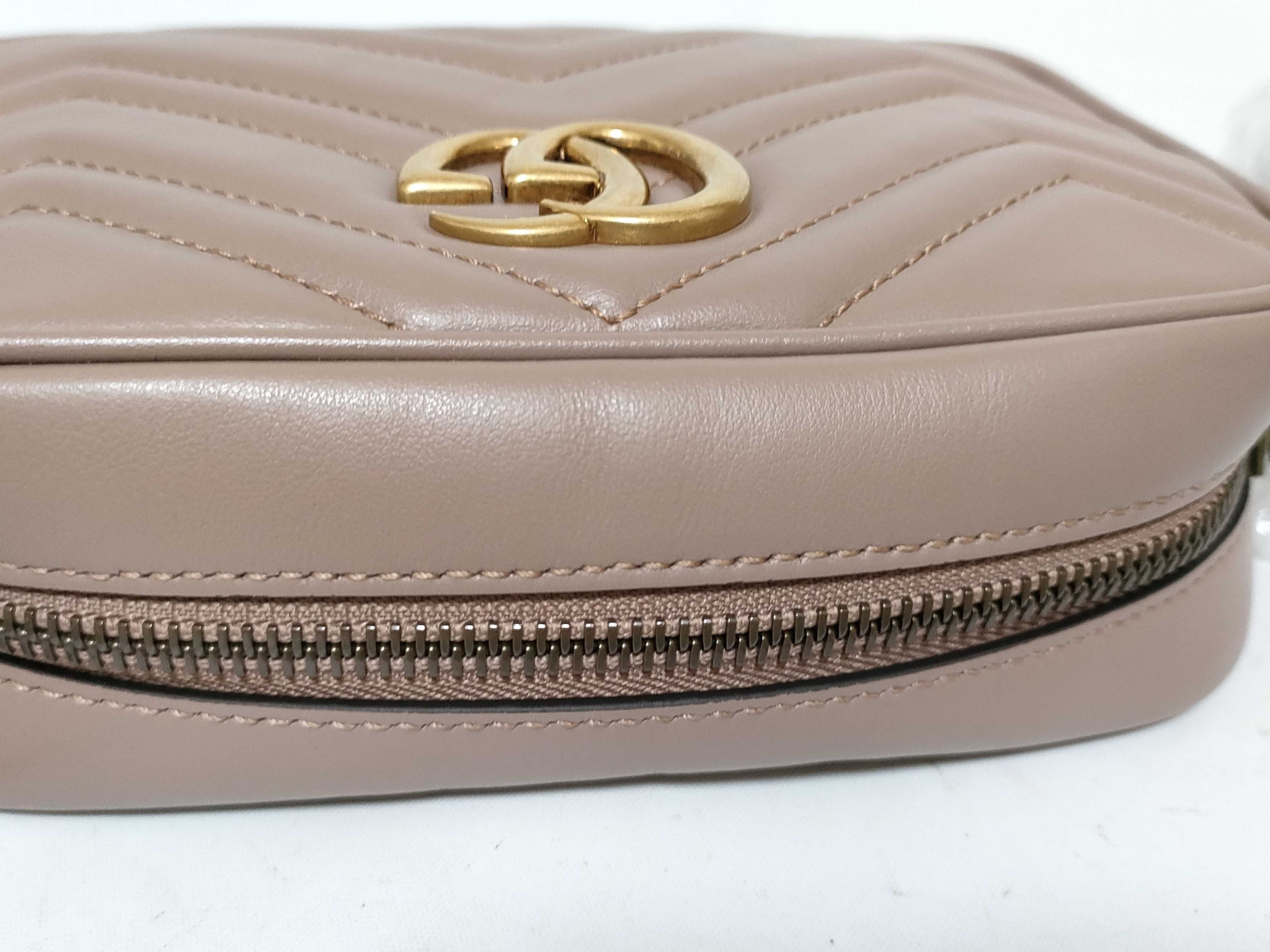 GG QT-GG Marmont Mini Camera Bag in dusty pink matelass leather shoulder bag — view 6