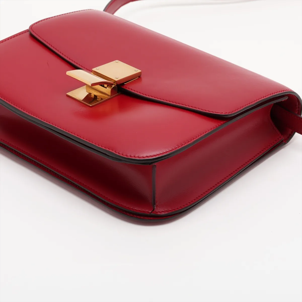 Classic Box Leather Shoulder Bag, Red — view 3