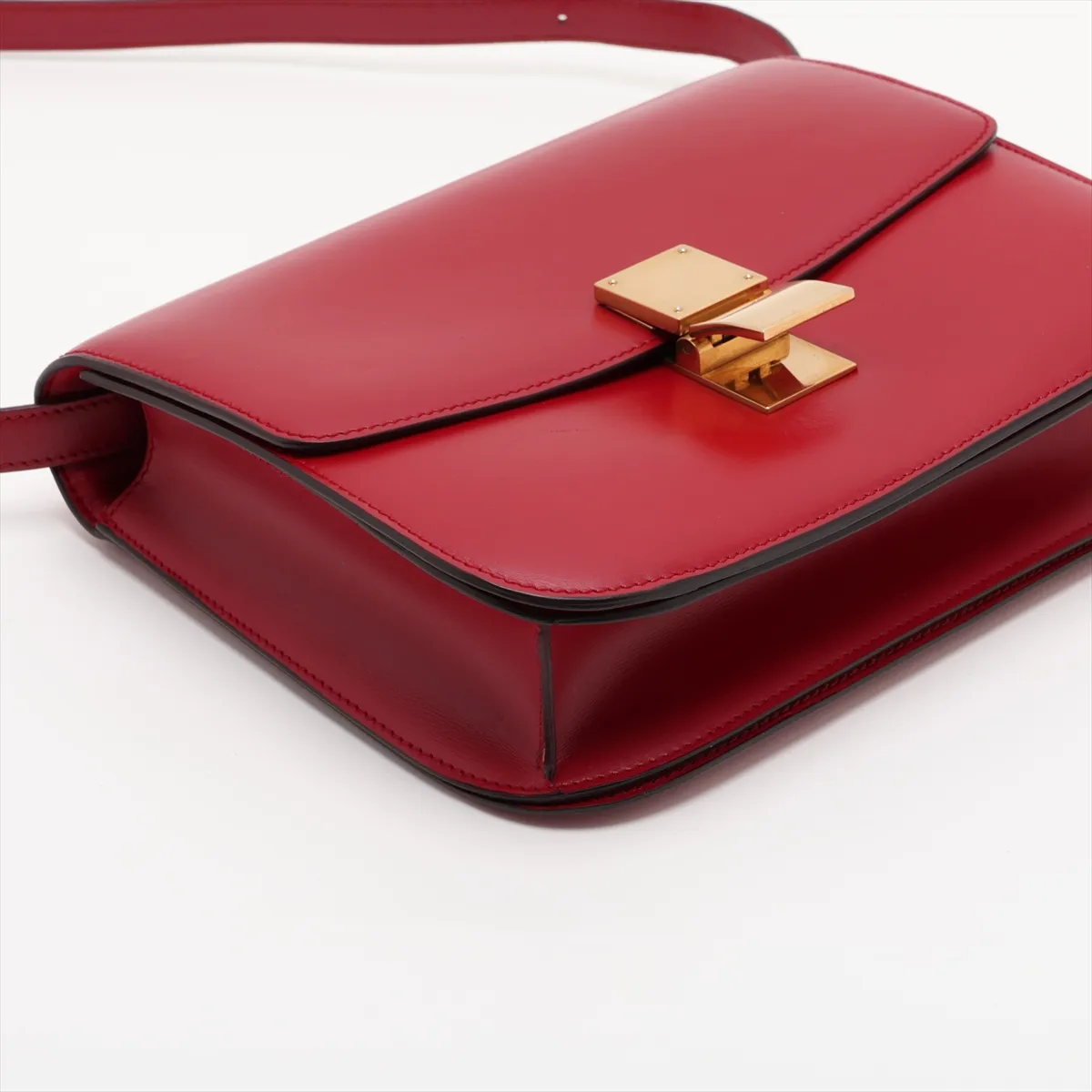 Classic Box Leather Shoulder Bag, Red — view 4