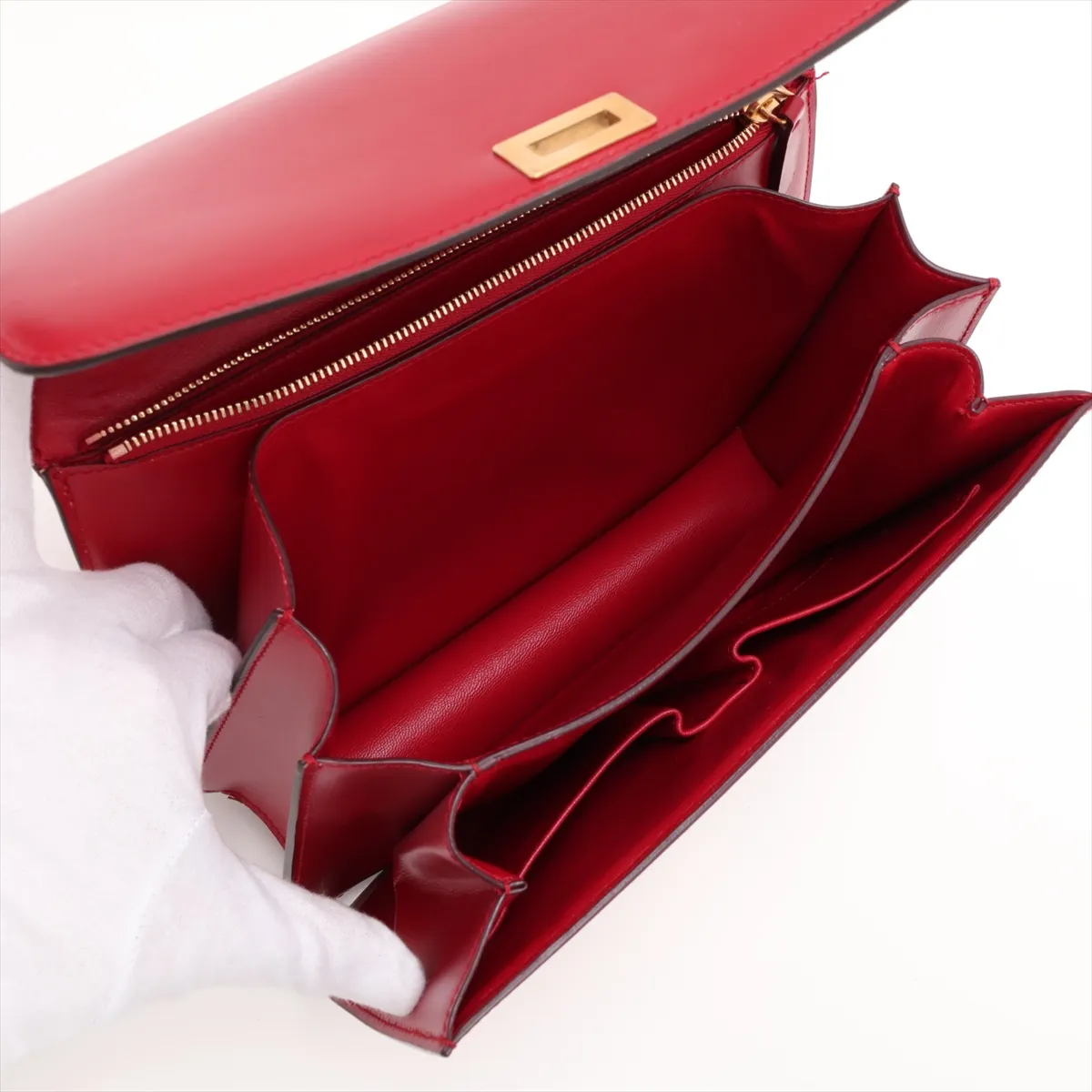 Classic Box Leather Shoulder Bag, Red — view 6