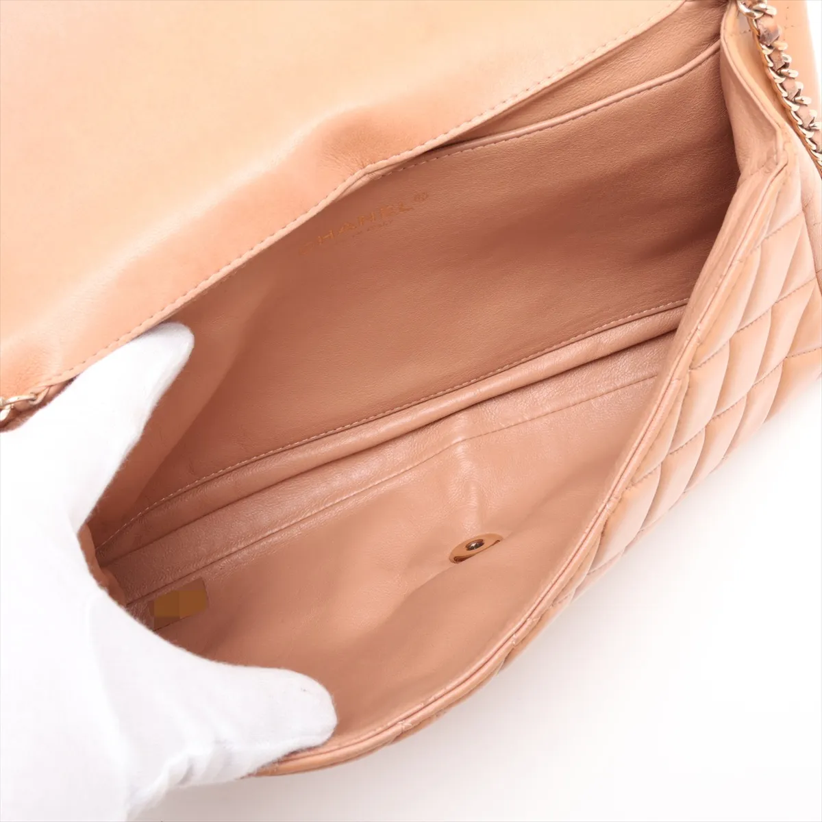 Matelassé Leather Chain Shoulder Bag, Brown with Gold Hardware, Item No. 16243189 (Serial Number 16) — view 6