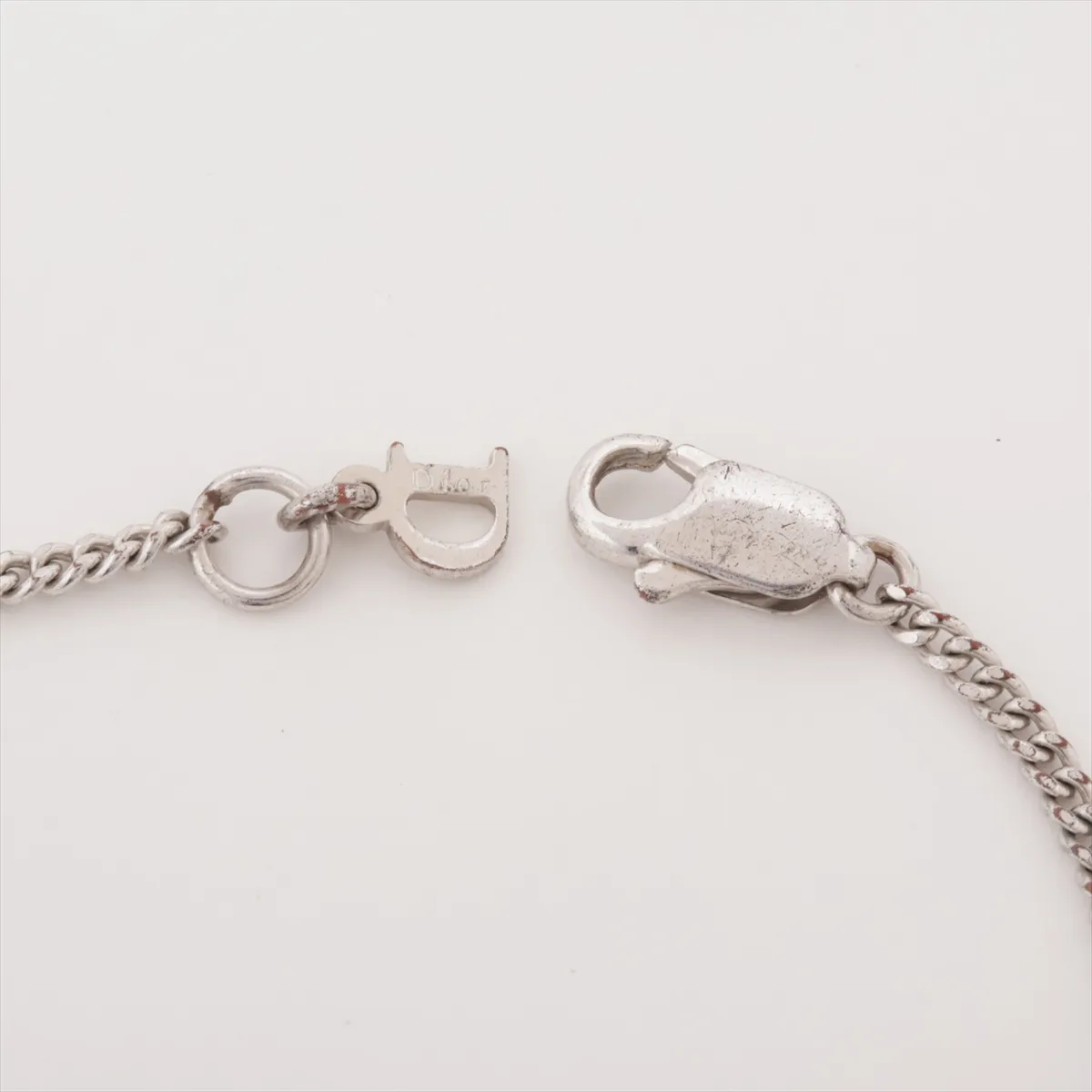 CD Ribbon Bracelet, Metal x Rhinestone, Silver. Shows signs of wear: — view 4