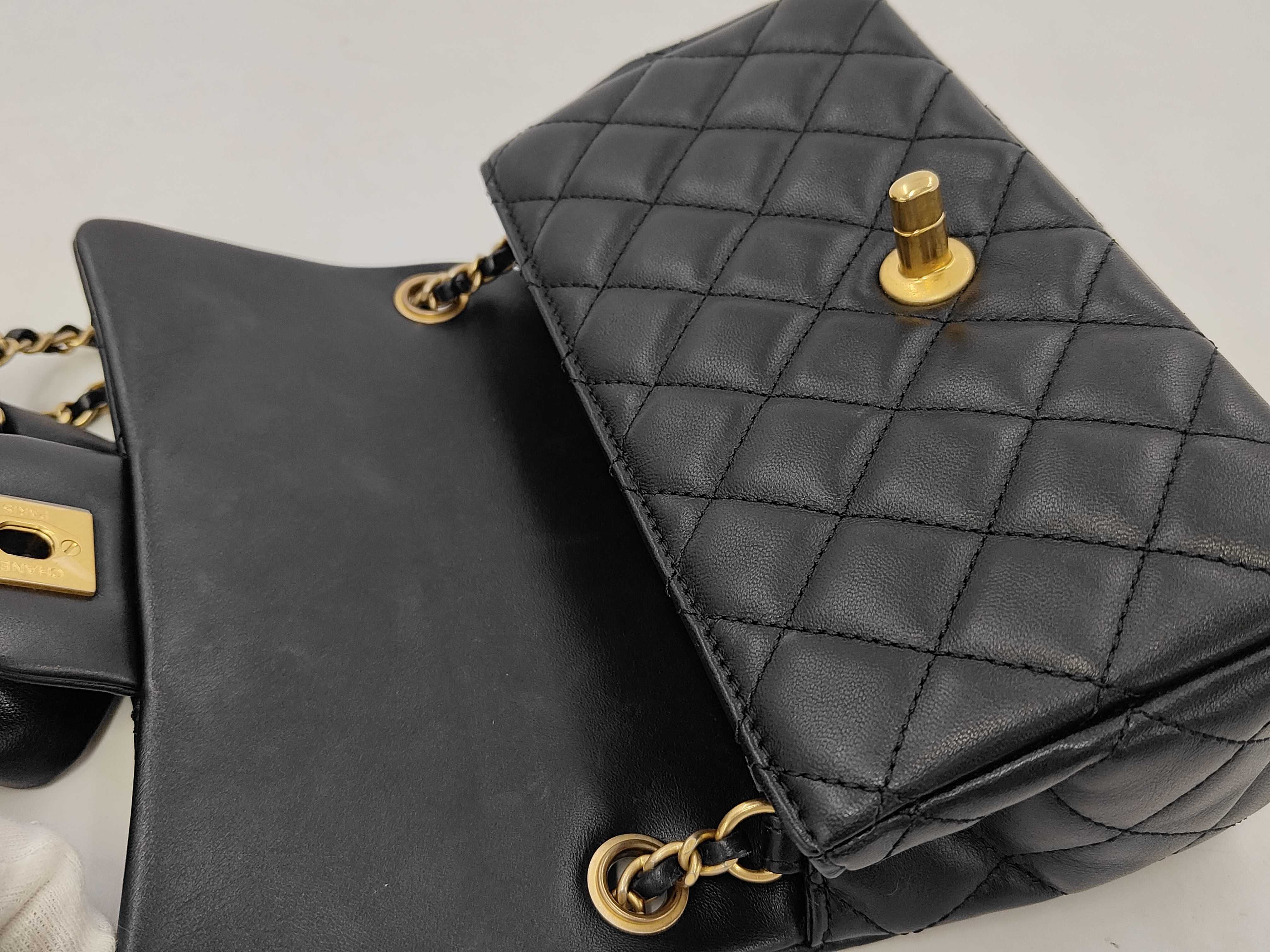 Matelassé Mini Flap Bag, Black with Gold Hardware, Shoulder Bag — view 6