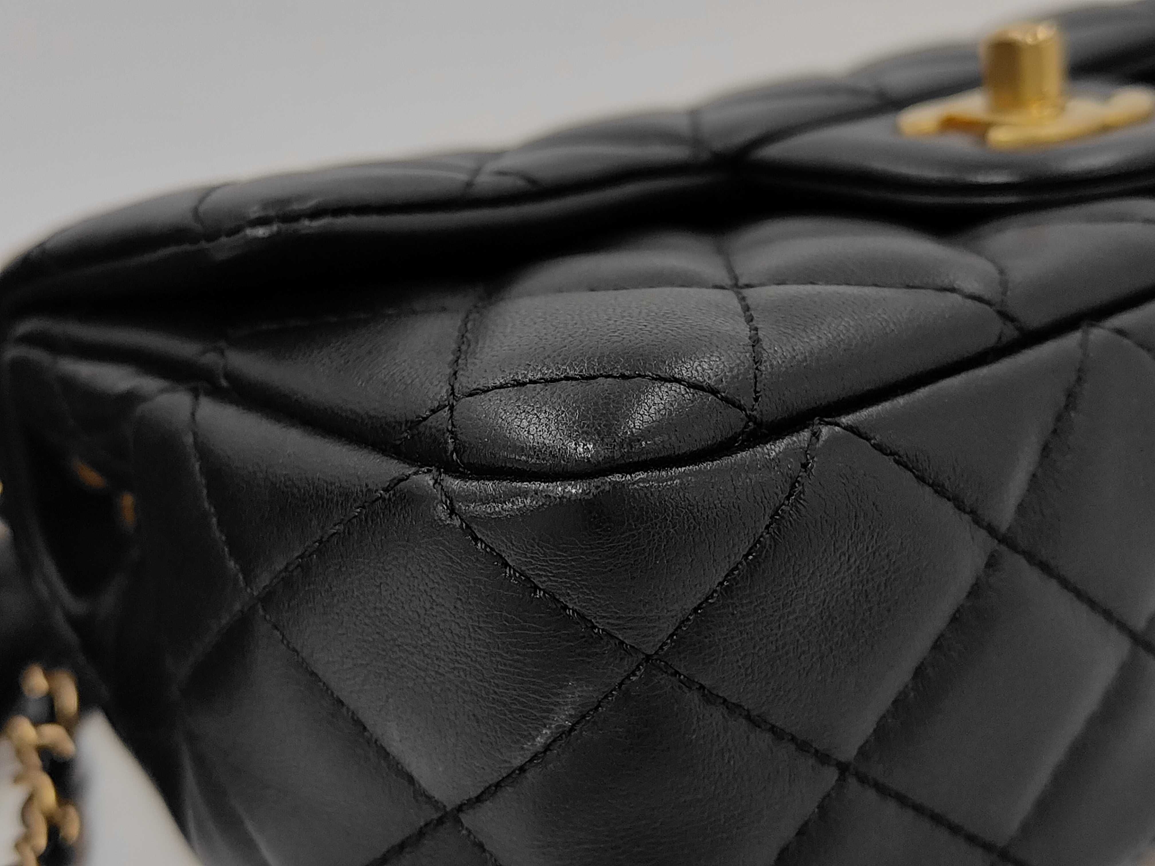 Matelassé Mini Flap Bag, Black with Gold Hardware, Shoulder Bag — view 7