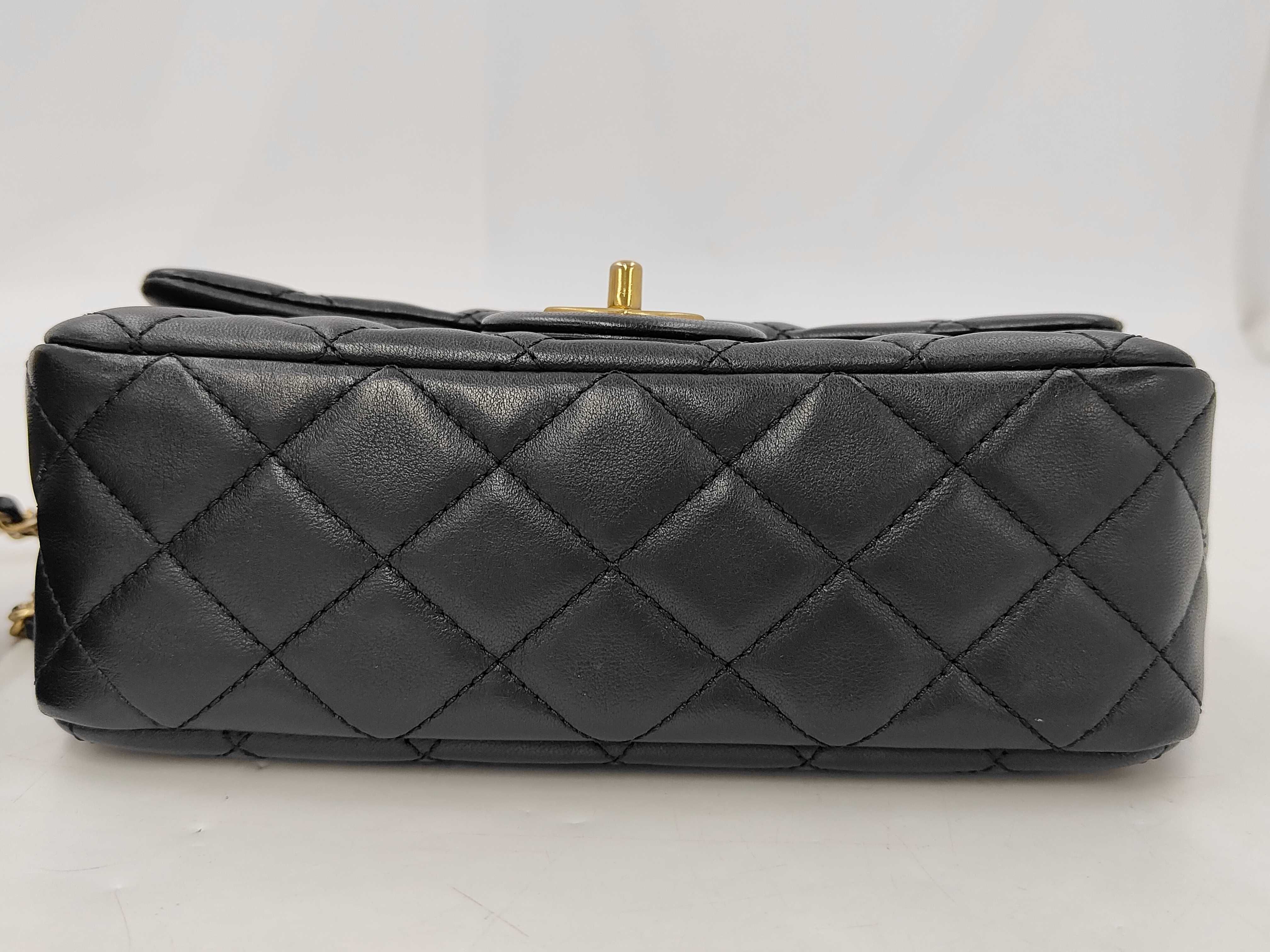 Matelassé Mini Flap Bag, Black with Gold Hardware, Shoulder Bag — view 8